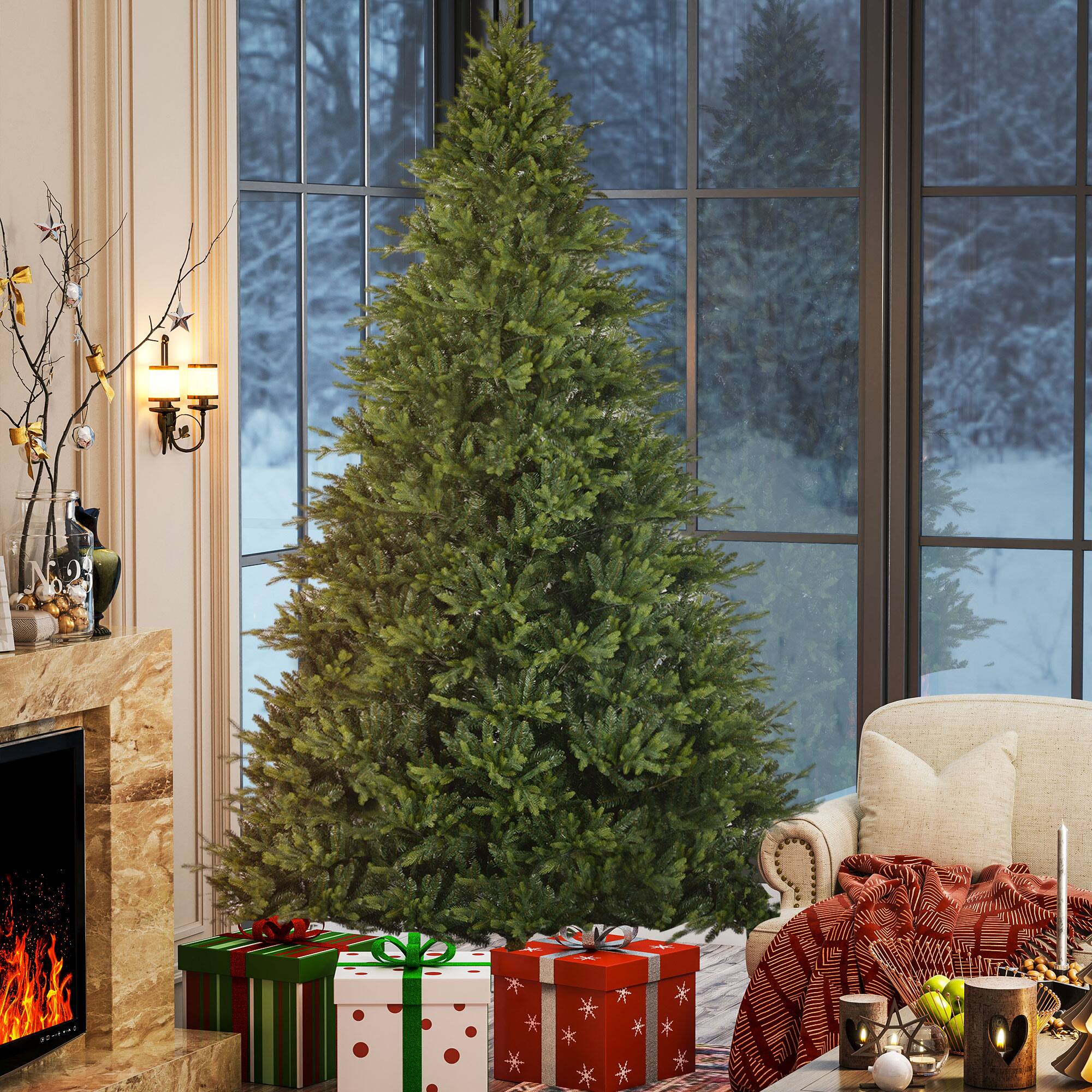 Alt View 1. Homcom - Artificial Christmas Tree, 8410 Tips, Foldable Metal Stand, Easy Assembly, Full Realistic Hinged - green.