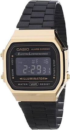 Casio - Vintage Alarm Digital A168WEGB-1B Unisex Watch - Black, Gold Tone