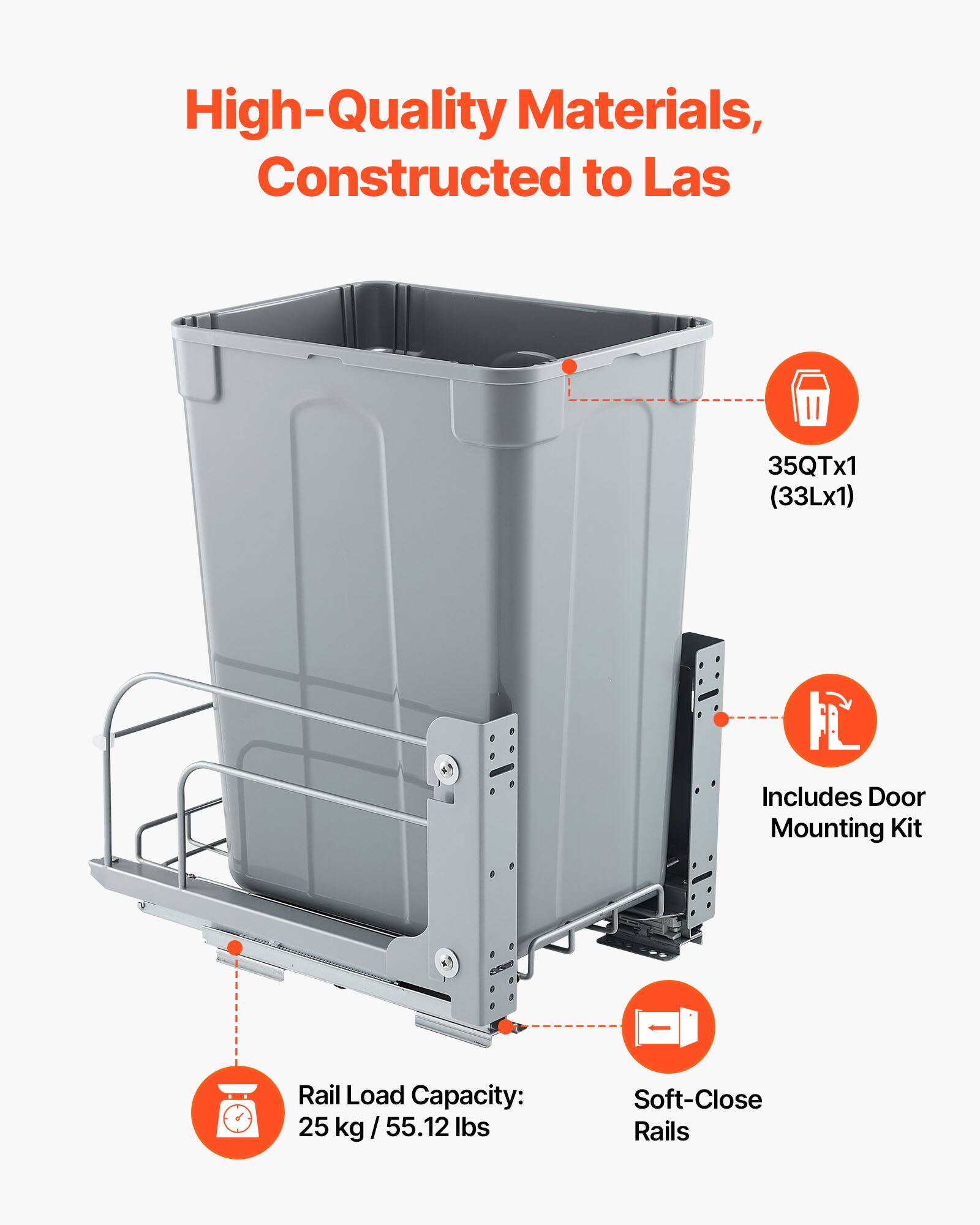 High-Quality Materials, Constructed to Las

- 35QTx1 (33Lx1)
- Includes Door Mounting Kit
- Rail Load Capacity: 25 kg / 55.12 lbs
- Soft-Close Rails