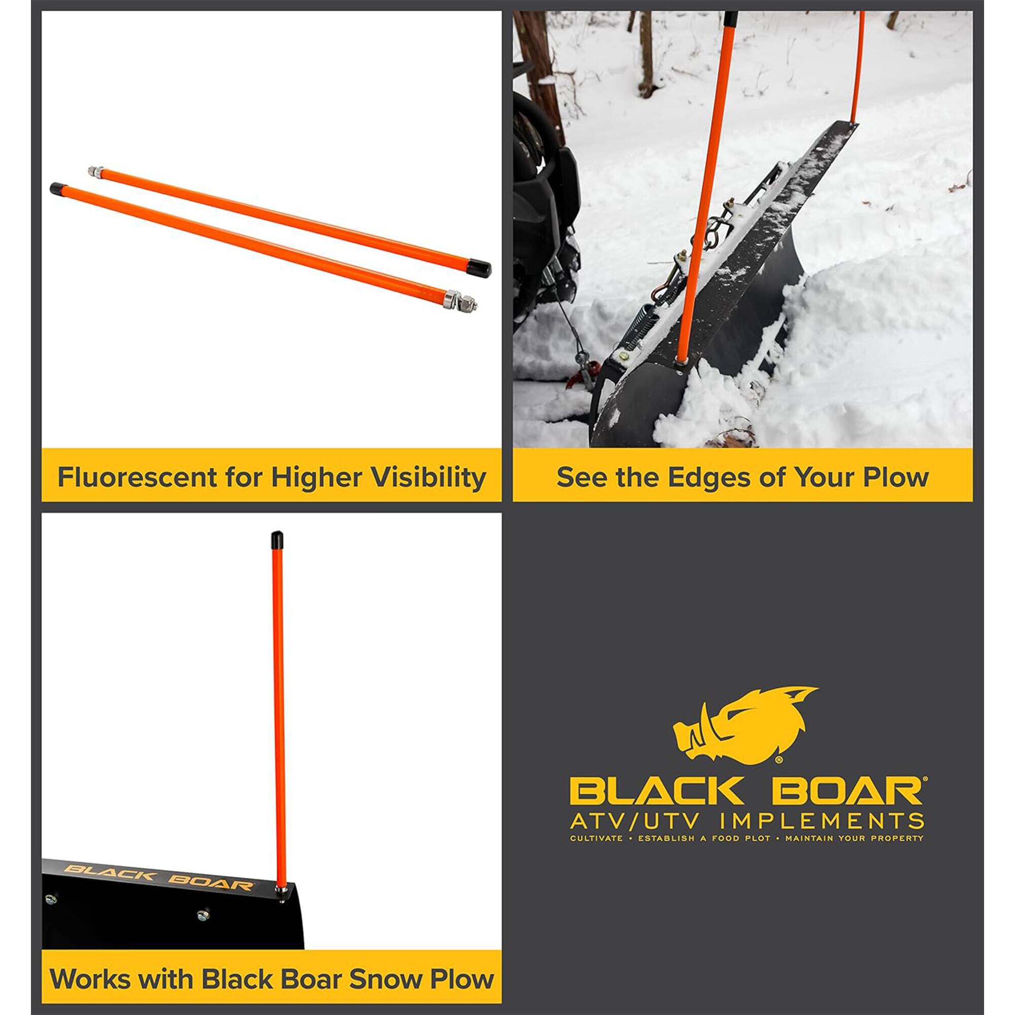 Fluorescent for Higher Visibility  
See the Edges of Your Plow  

BLACK BOAR  
ATV/UTV IMPLEMENTS  
CULTIVATE • ESTABLISH A FOOD PLOT • MAINTAIN YOUR PROPERTY  

Works with Black Boar Snow Plow