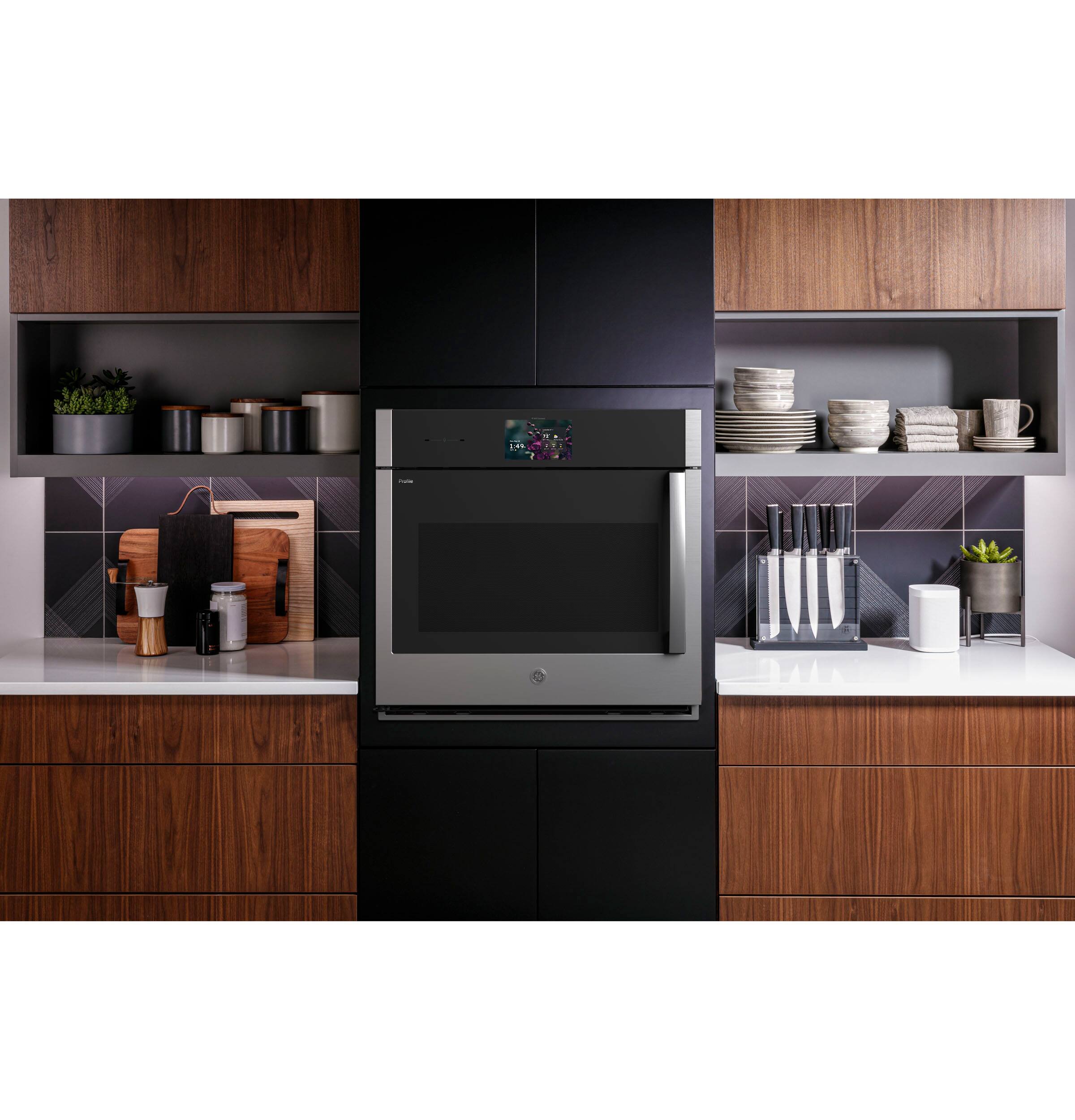 Alt View 12. GE Profile - 30" Smart Built-In Single Electric True European Convection Wall Oven with Air Fry and Left-Hand Side-Swing Door - Stainless Steel.