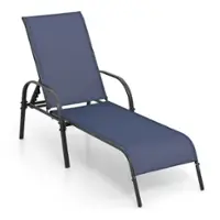 Costway Patio Lounge Chair Chaise Adjustable Reclining Armrest - Navy - Front_Zoom