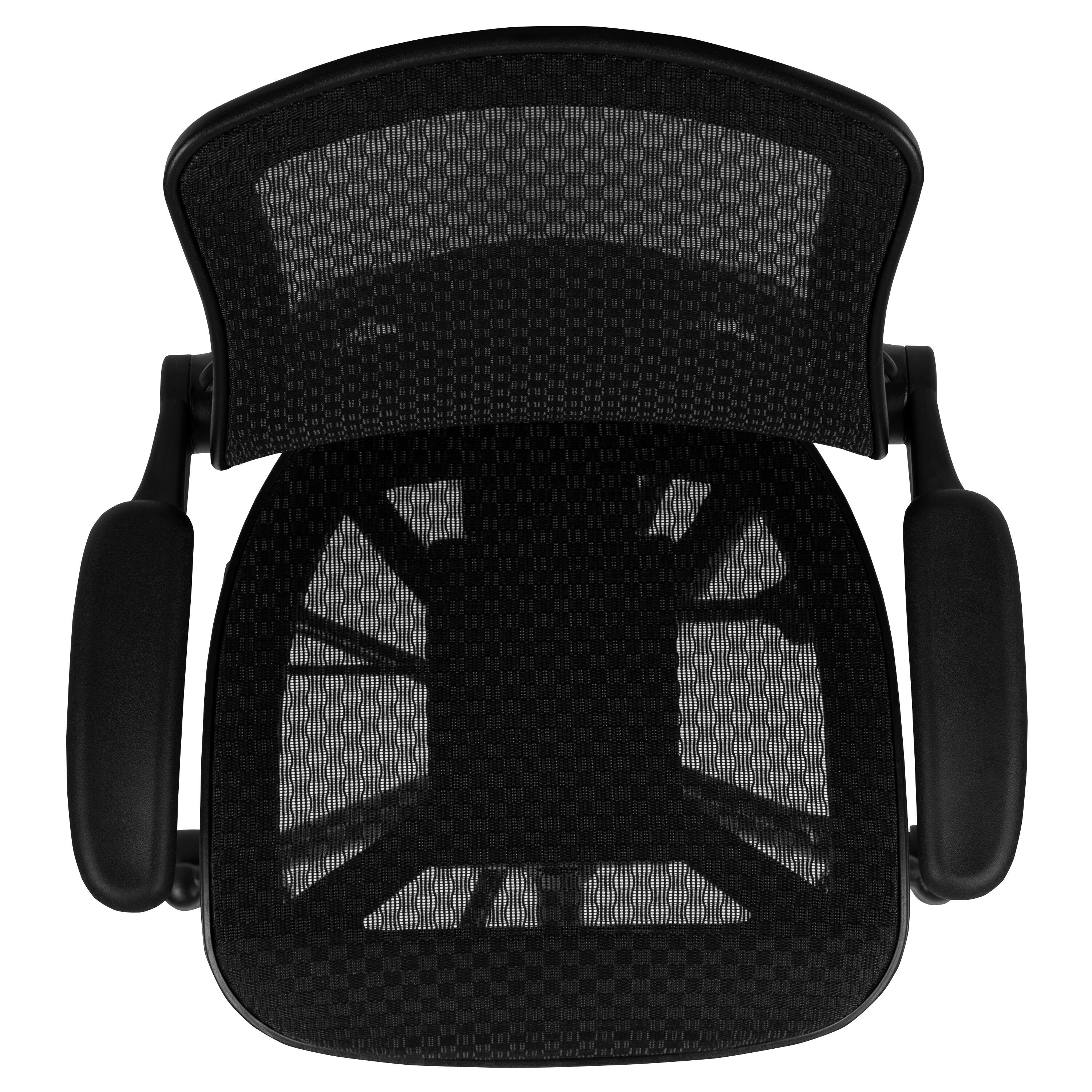 Alt View 8. Emma + Oliver - Mid-Back Transparent Mesh Drafting Chair with Flip-Up Arms - Black Mesh/Black Frame.