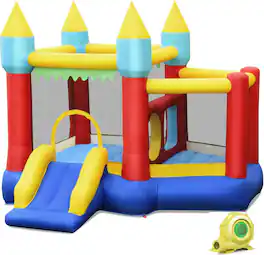 Costway - Inflatable Bounce House Slide Jumping Castle w/ Tunnels Ball Pit & 480W Blower - Multicolor