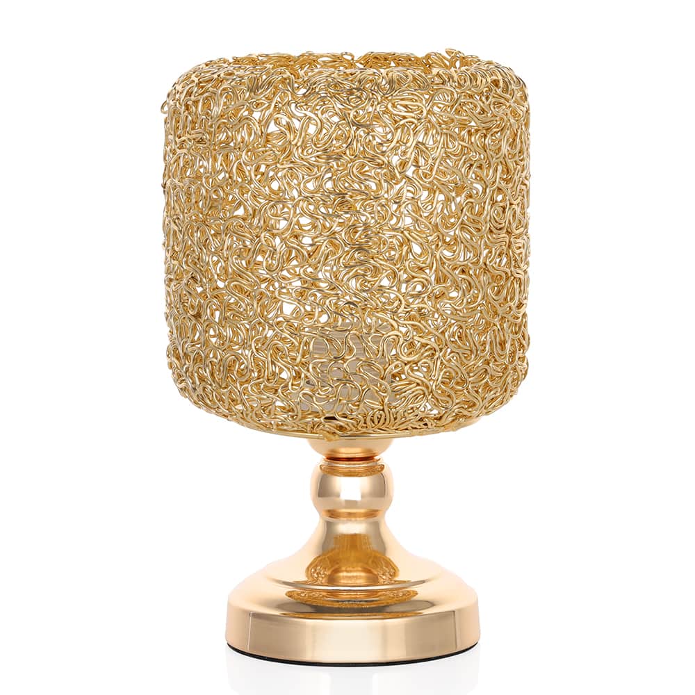 Oumilen - Gold Table Lamp with Cylindrical Metal Mesh Shade, E26 Socket & 67In Cord