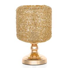 Front. Oumilen - Gold Table Lamp with Cylindrical Metal Mesh Shade, E26 Socket & 67In Cord.