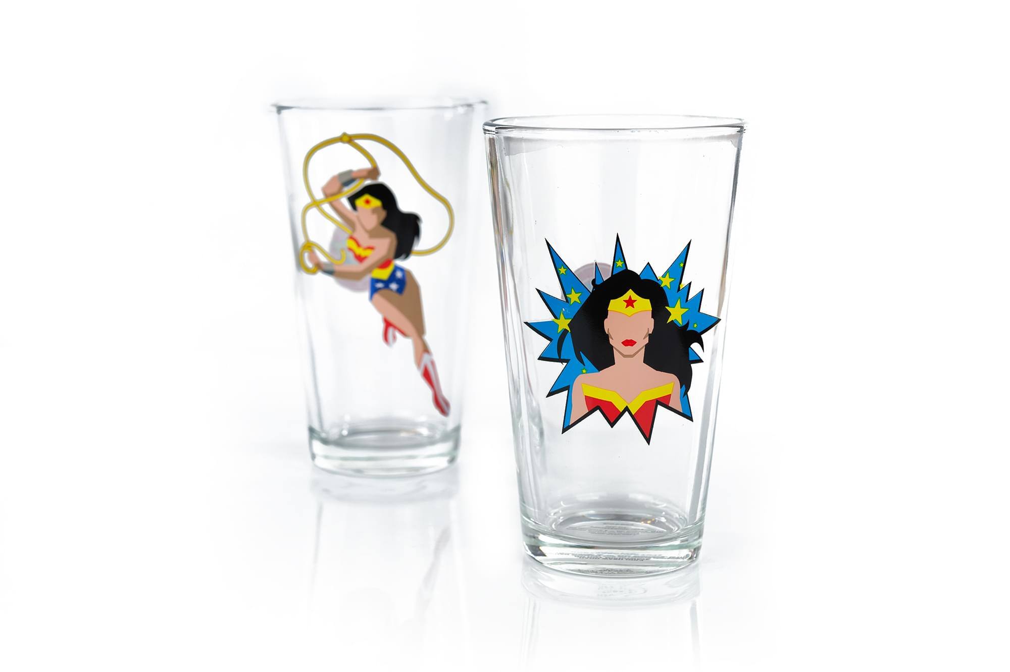 Alt View 2. DC Universe - DC Wonder Woman Pint Glass Set | Two Action Packed 16-Ounce Cups | Set Of 2 - Red.