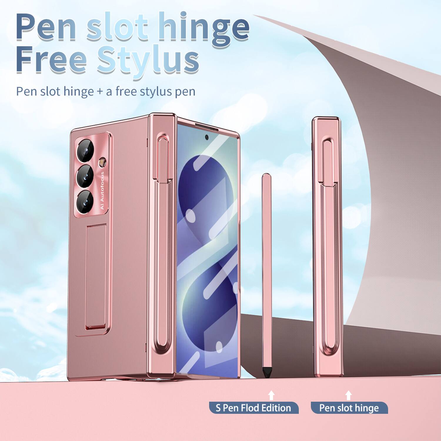 Pen slot hinge Free Stylus  
Pen slot hinge + a free stylus pen  
Autotocus A1 S Pen Flod Edition  
Pen slot hinge
