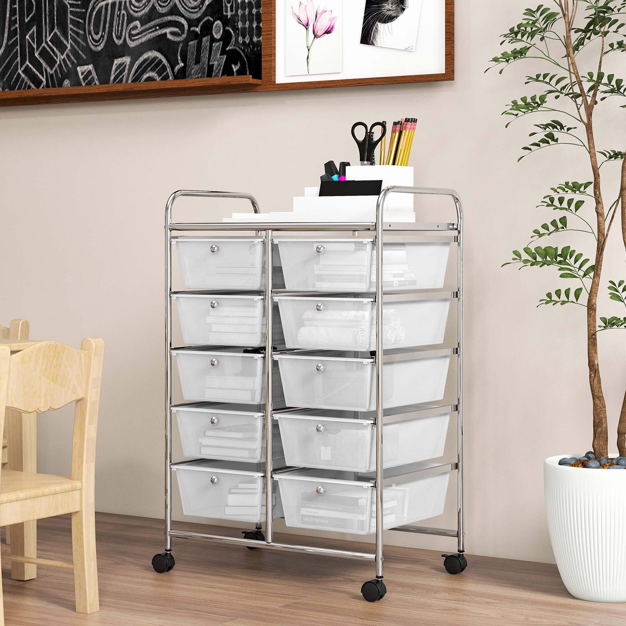 Alt View 8. Costway - 10 Drawer Storage Cart Utility Rolling Trolley Kitchen Office Organizer - Clear.