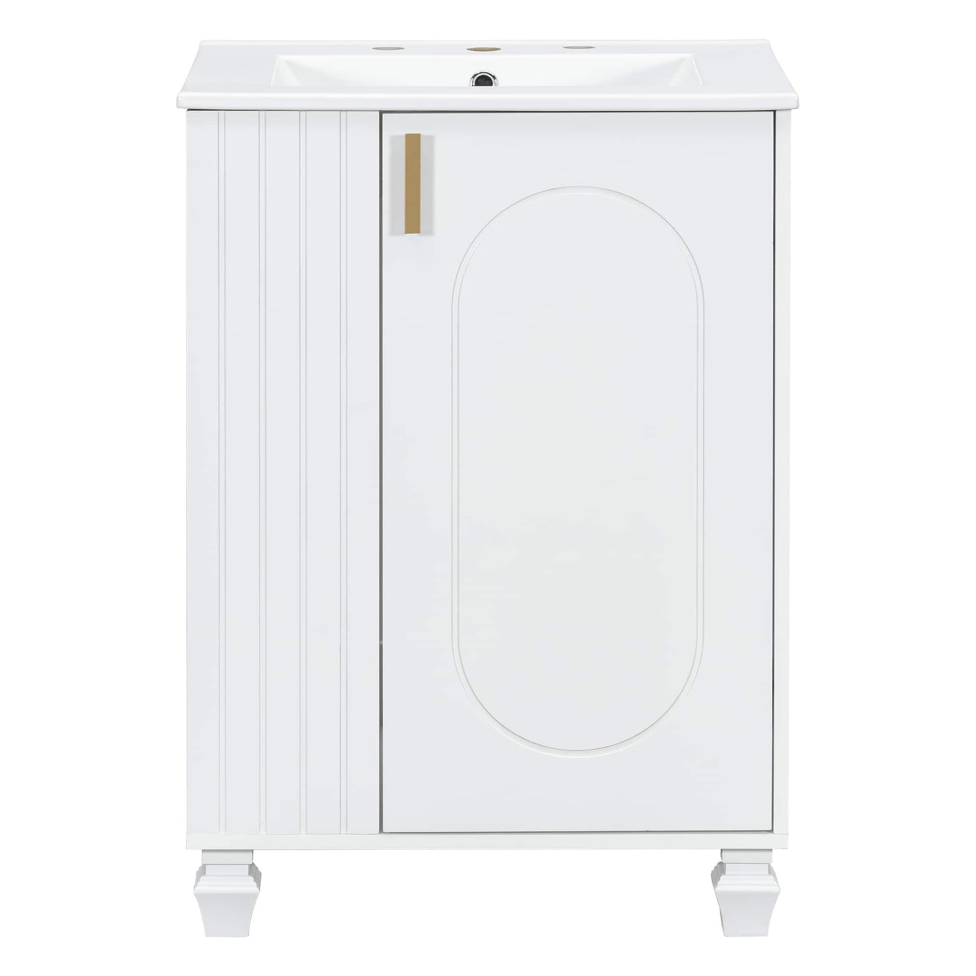 24" Bathroom Vanity with Sink, Solid Wood Storage Cabinet, Soft-Close Door, Side Open Shelf, Small Bathroom Vanity