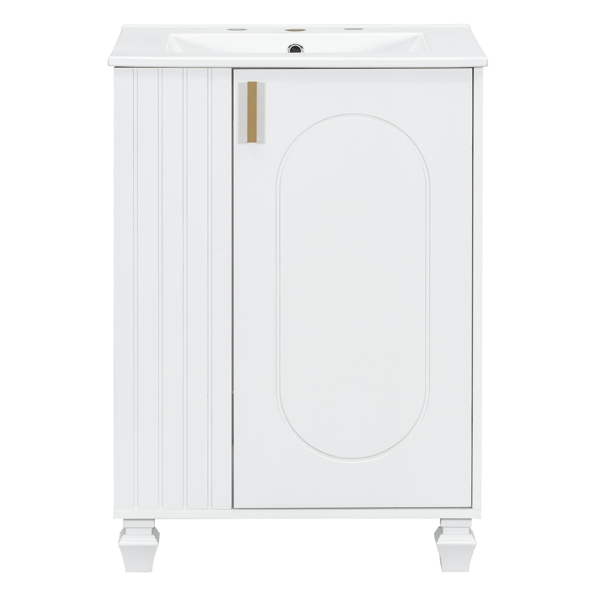 Front. Glintex - 24" Bathroom Vanity with Sink, Solid Wood Storage Cabinet, Soft-Close Door, Side Open Shelf, Small Bathroom Vanity - White.