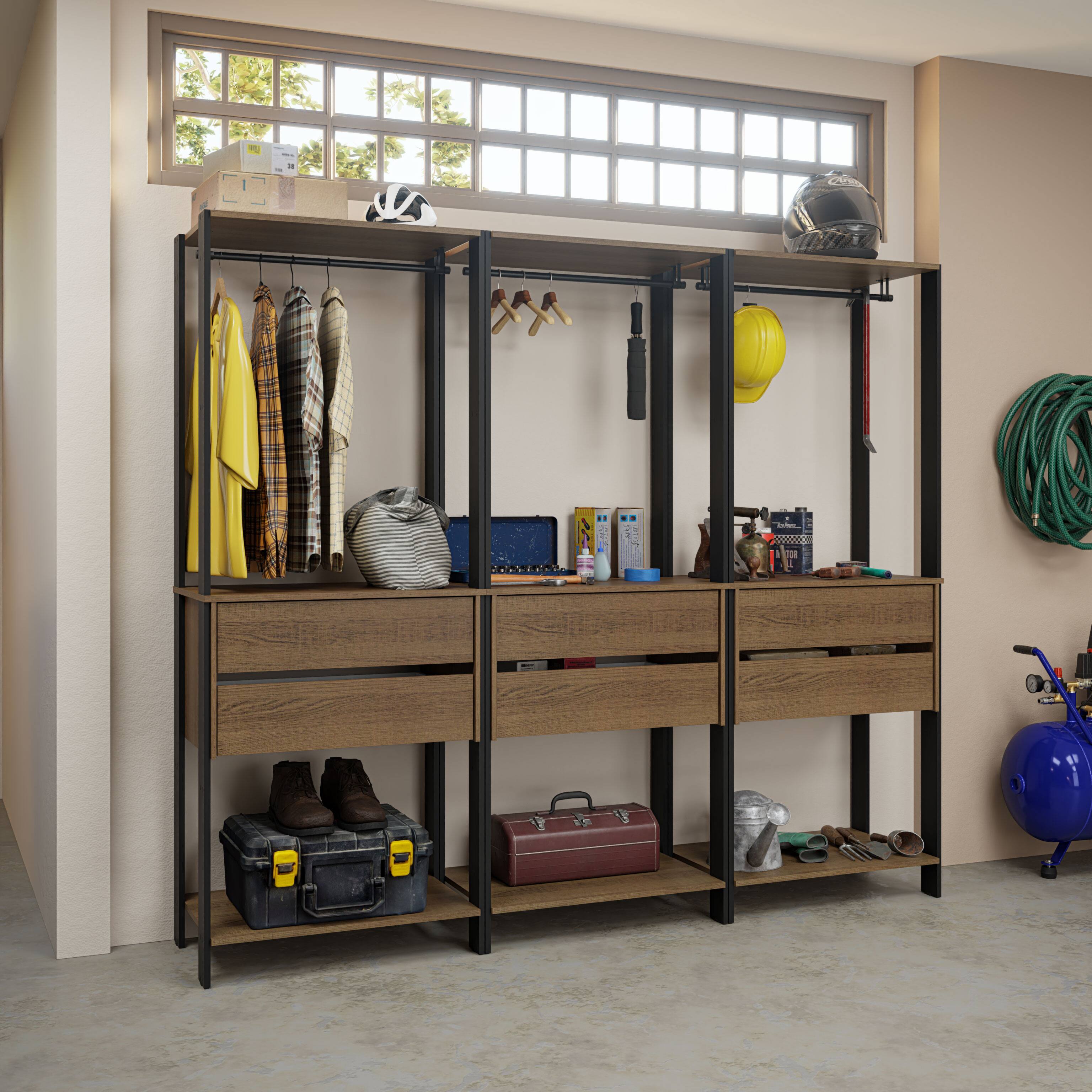 Alt View 5. Madesa - Madesa Garage Storage Rack with 6 Drawers and Hanging Spaces 82"L - Brown/Black - Brown/Black.
