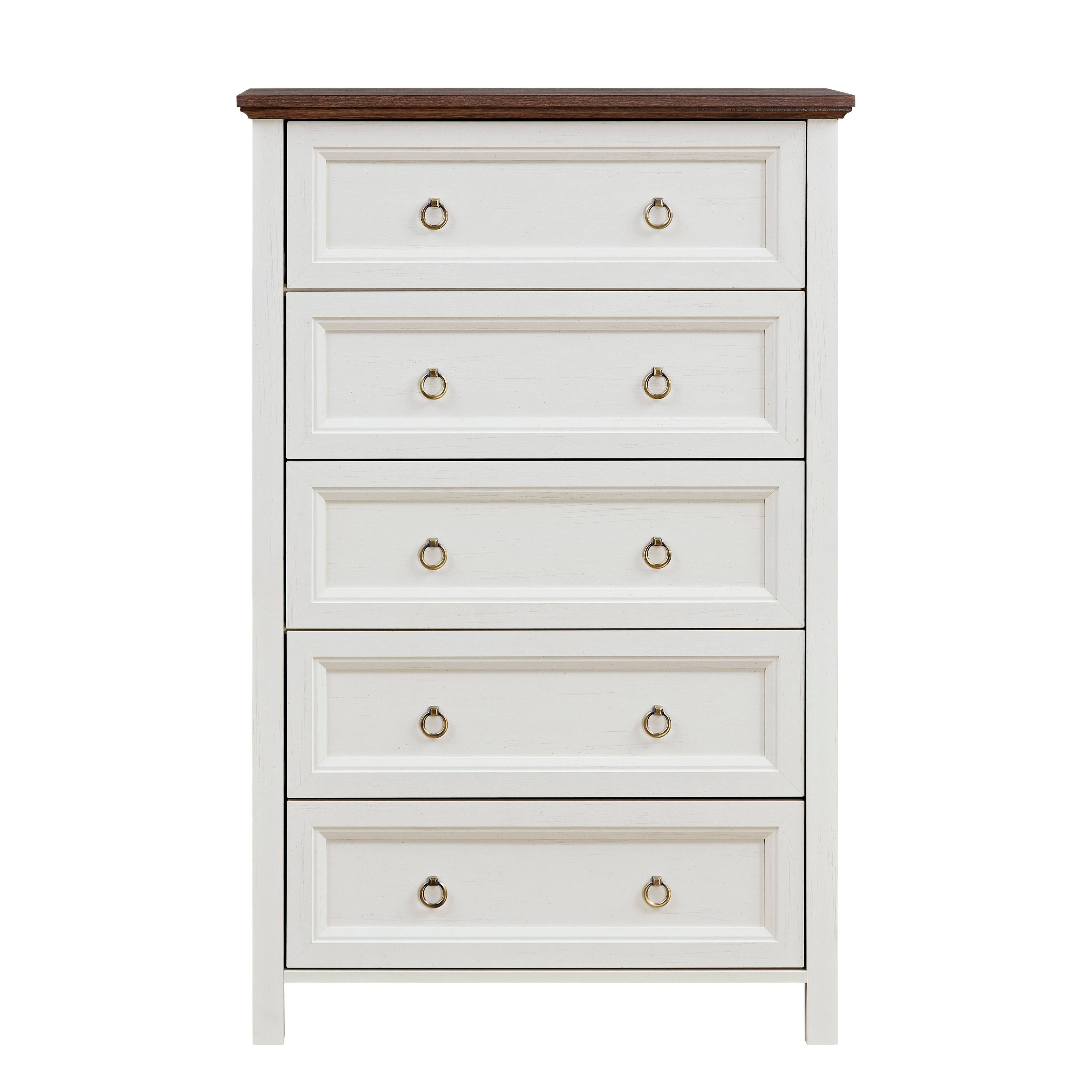 Alt View 1. Boyel Living - Farmhouse 5 Drawers Dresser Chests for Bedroom, Wood Rustic Tall Chest of Drawers, Dressers Organizer for Bedroom - White.
