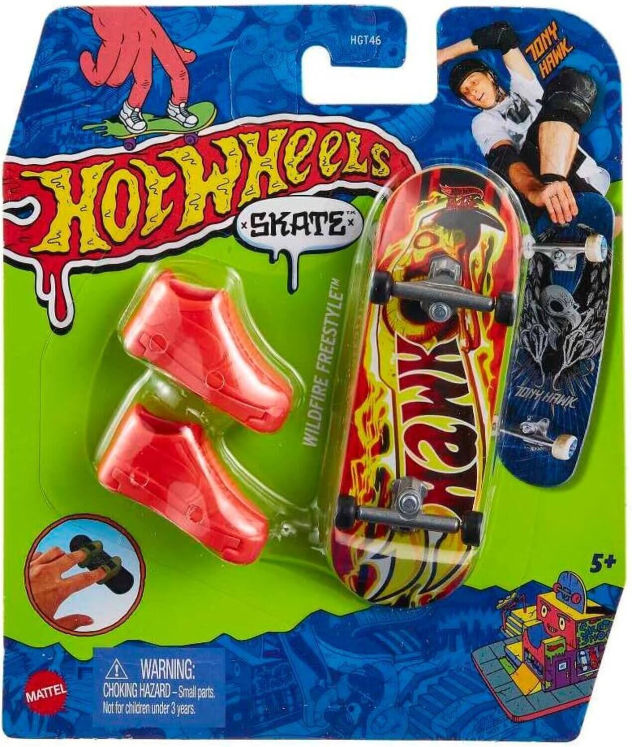 HGT46, TONY HAWK, SKATE FREESTYLE™, TONY HAWK, WILDFIRE, 5+, MATTEL, WARNING: CHOKING HAZARD - Small parts. Not for children under 3 years.