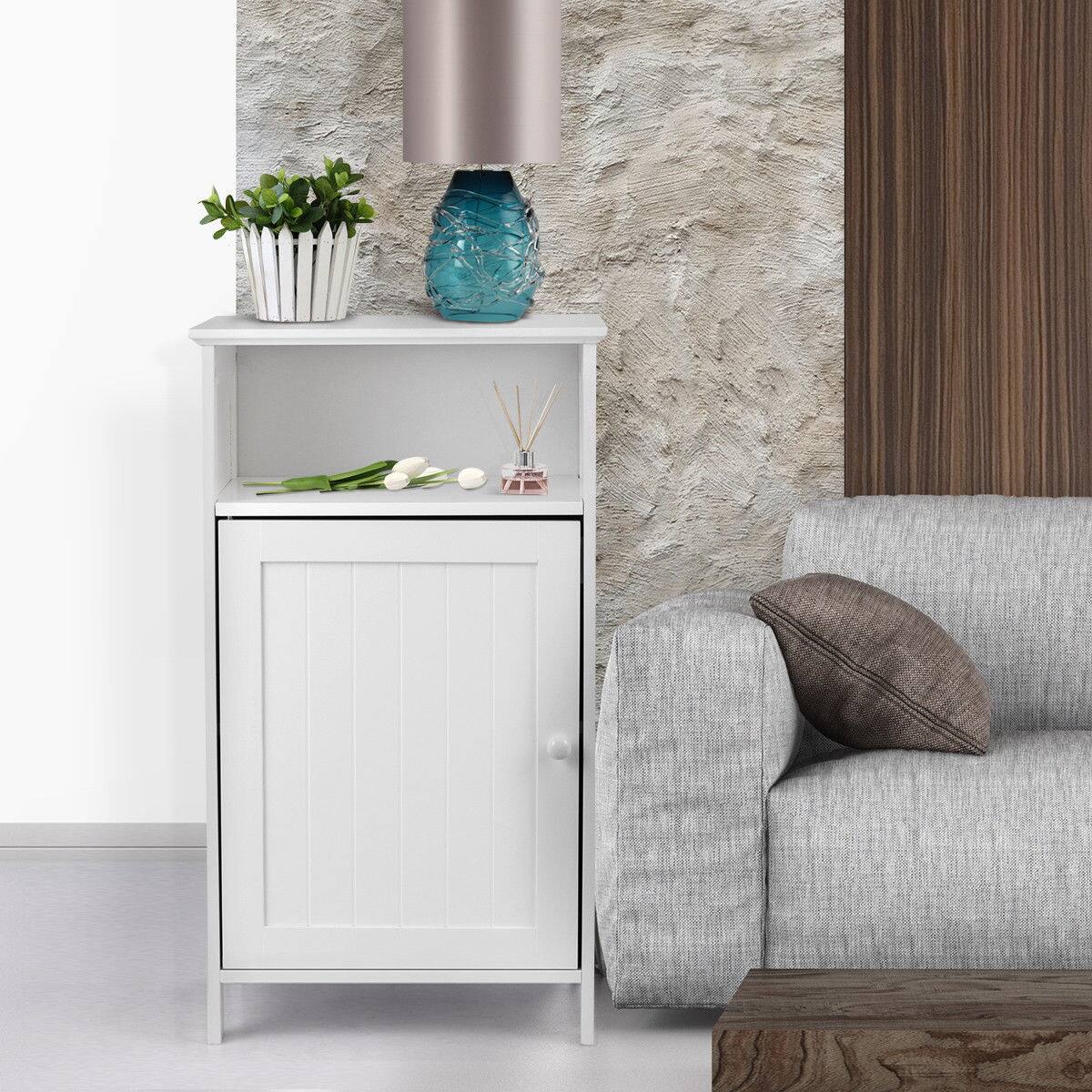 Alt View 3. Costway - Costway Bathroom Floor Storage Cabinet Side Table Adjustable Shelf Organize Freestanding - White.