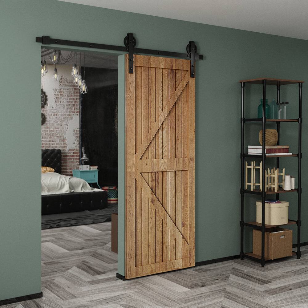 Alt View 4. Boyel Living - 6 ft./72 in. Black Sliding Barn Door Track and Hardware Kit with Bigwheel J Shape Hanger for Single Door - Black.
