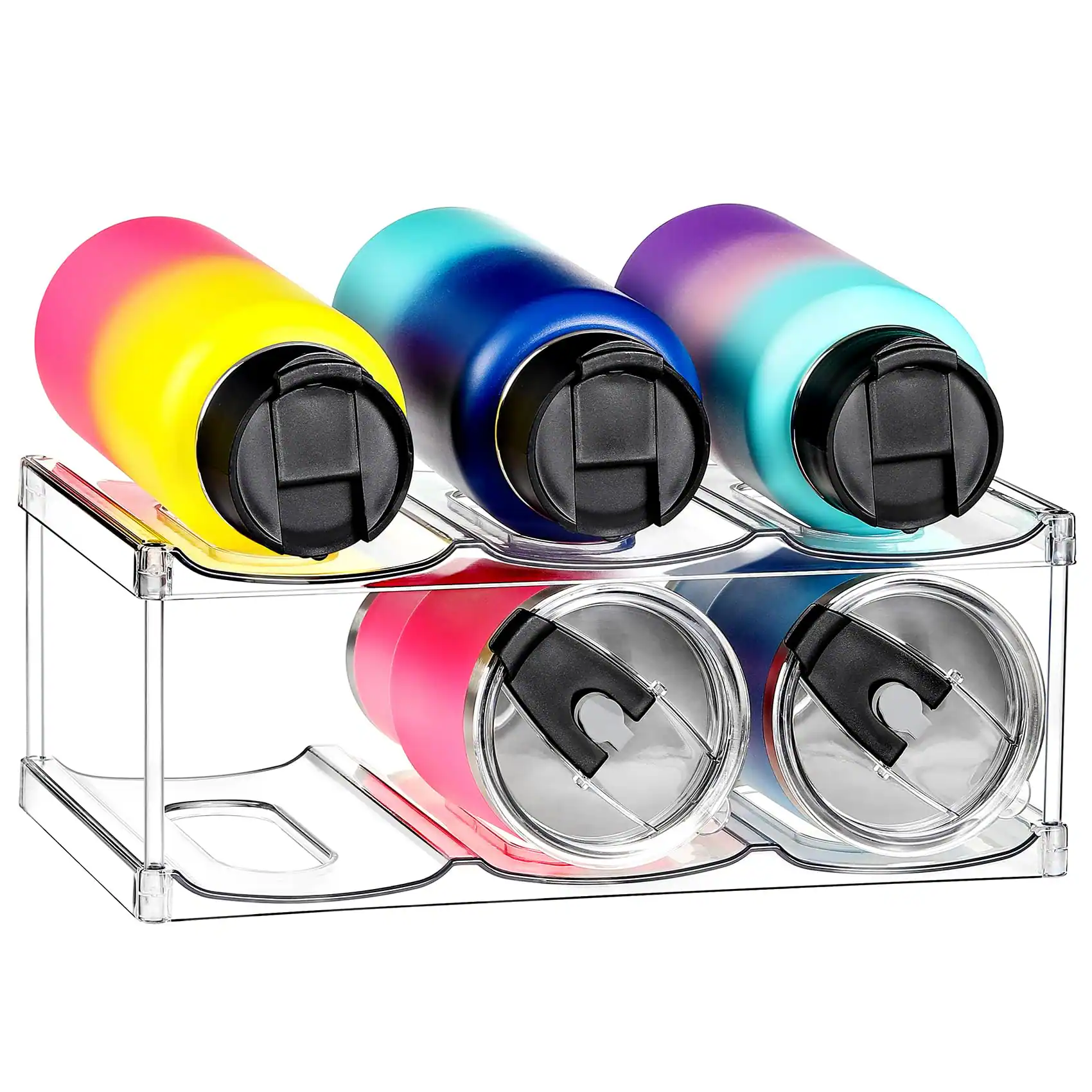 Front. Cedar Assembly - LARGER Compartment - Stackable Water Bottle Organizer Holder - for Stanley Others Tumbler - Clear Wine R... - 2 Tier - Hold 6.