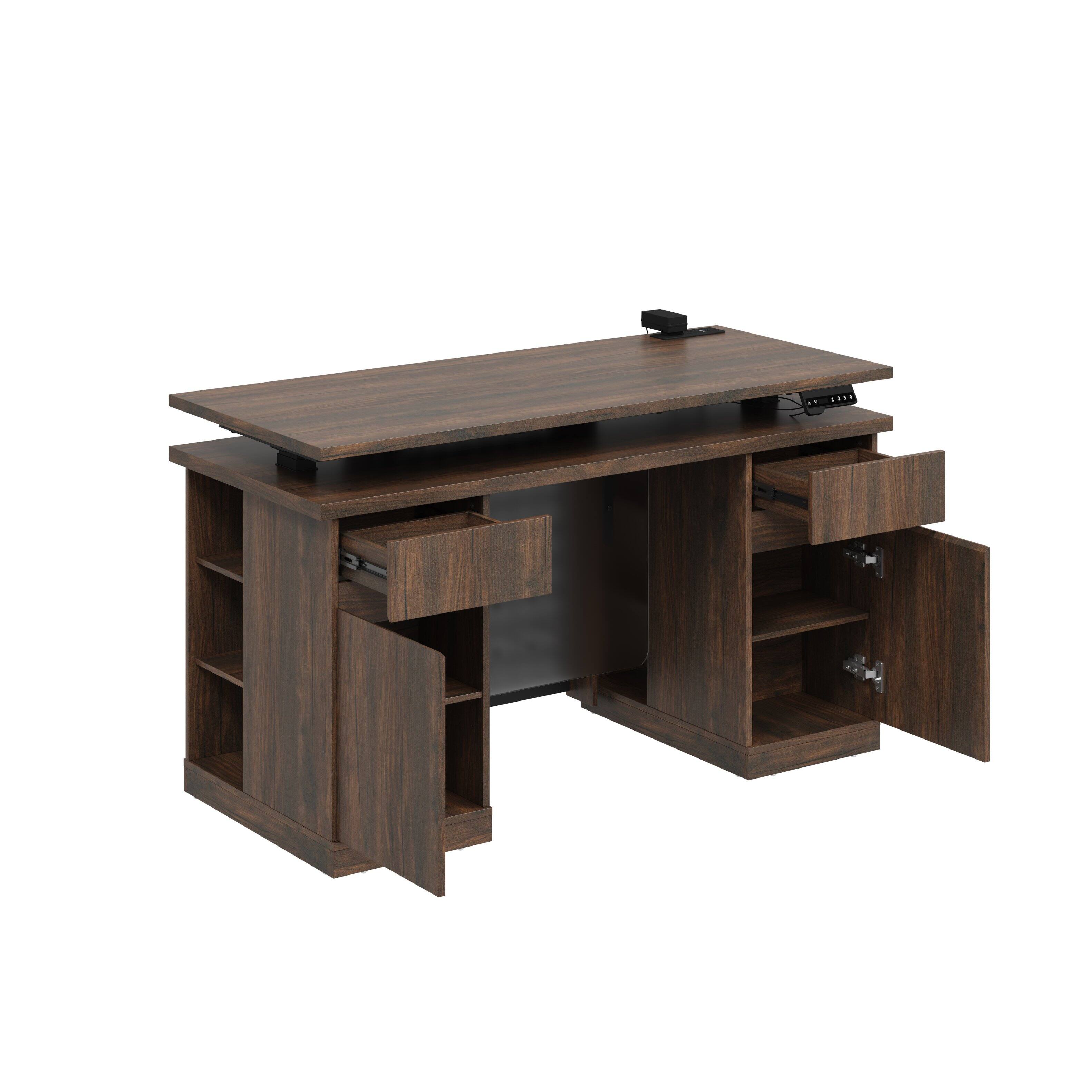 Alt View 9. Famapy - Electric Height Adjustable Standing Desk with Storage Drawers & LED Light,Workstation with Pegboard Memory Presets - Dark Brown.
