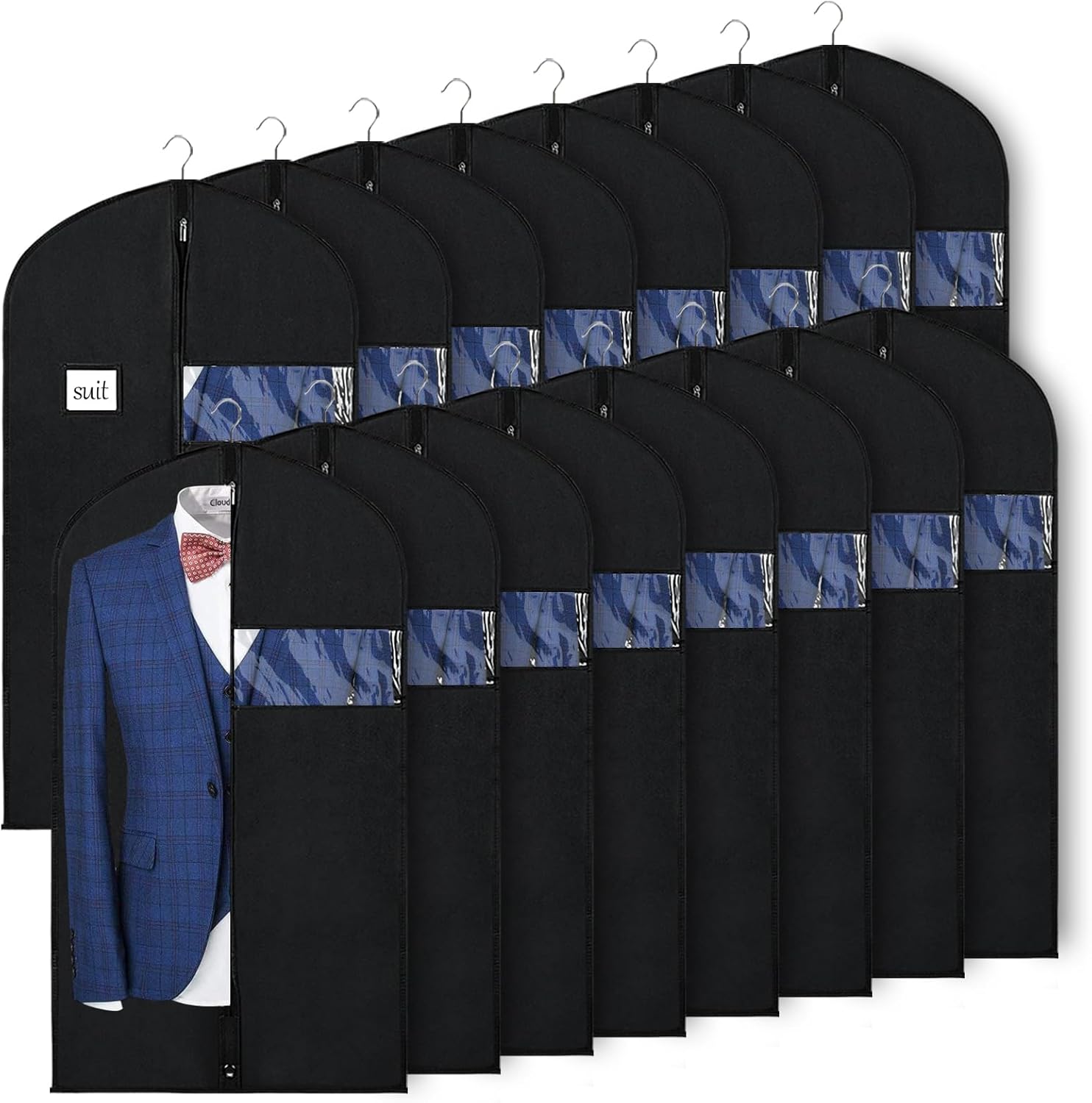 Front. blue - 60'' Garment Bags for Hanging Clothes(Set of 8), Dress Bags for Gown, Garment Bag for Dresses Long - color:Black+size:40'' - 16PCS.