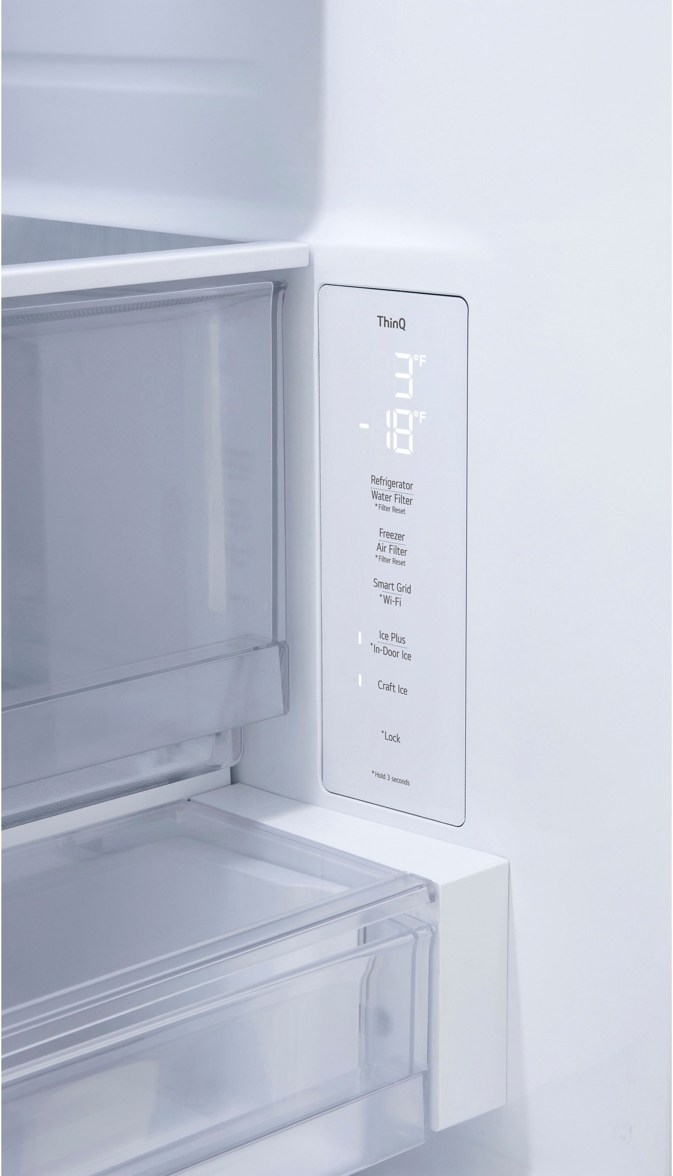 ThinQ F 18 Refrigerator Water Filter Hte Resent. Freezer Air Filter Fiter Reset Smart Grid *Wi-Fi Ice Plus *In-Door Ice I Craft Ice "Lock - Vesld 1 seconds