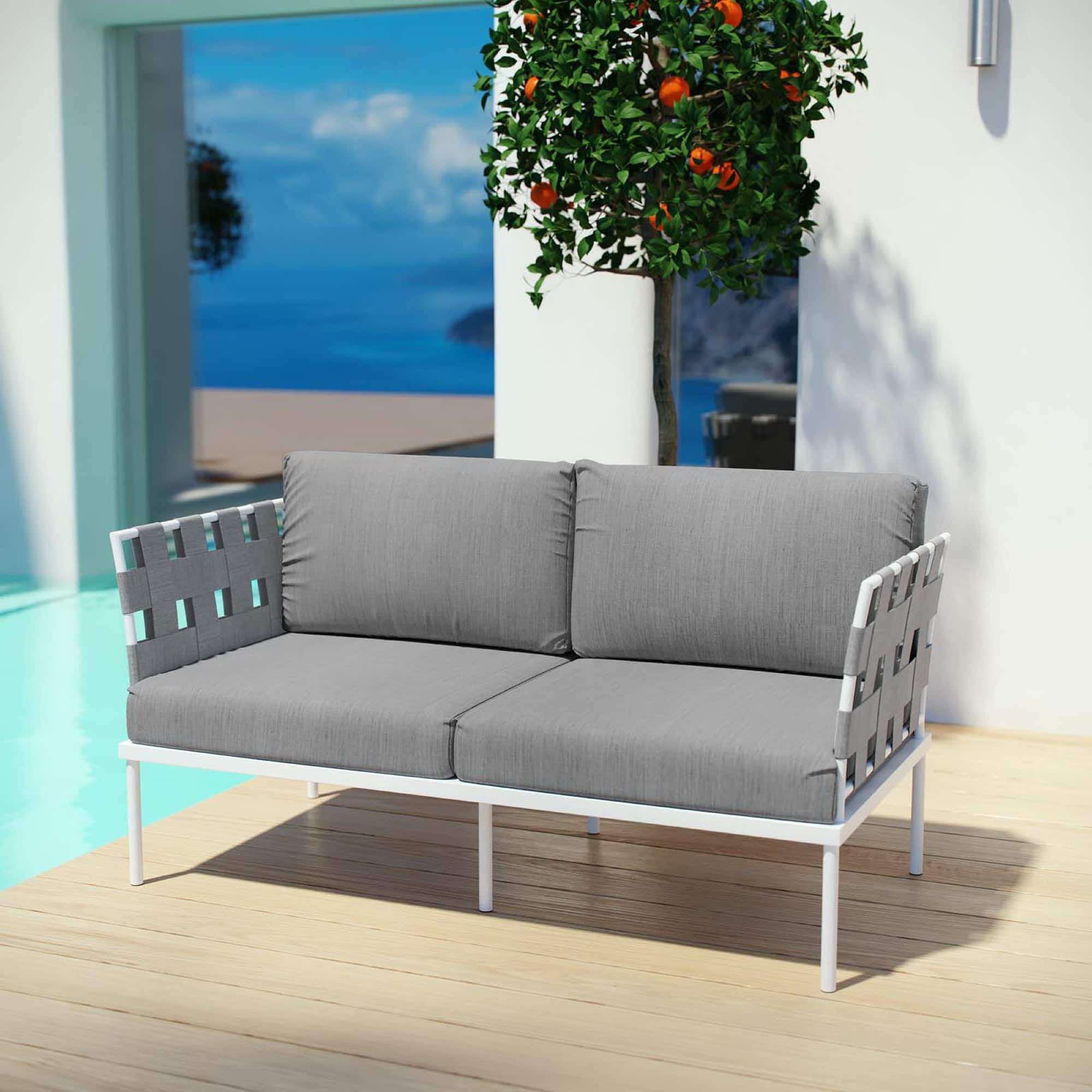 Harmony Outdoor Patio Aluminum Loveseat by Modway - White Gray