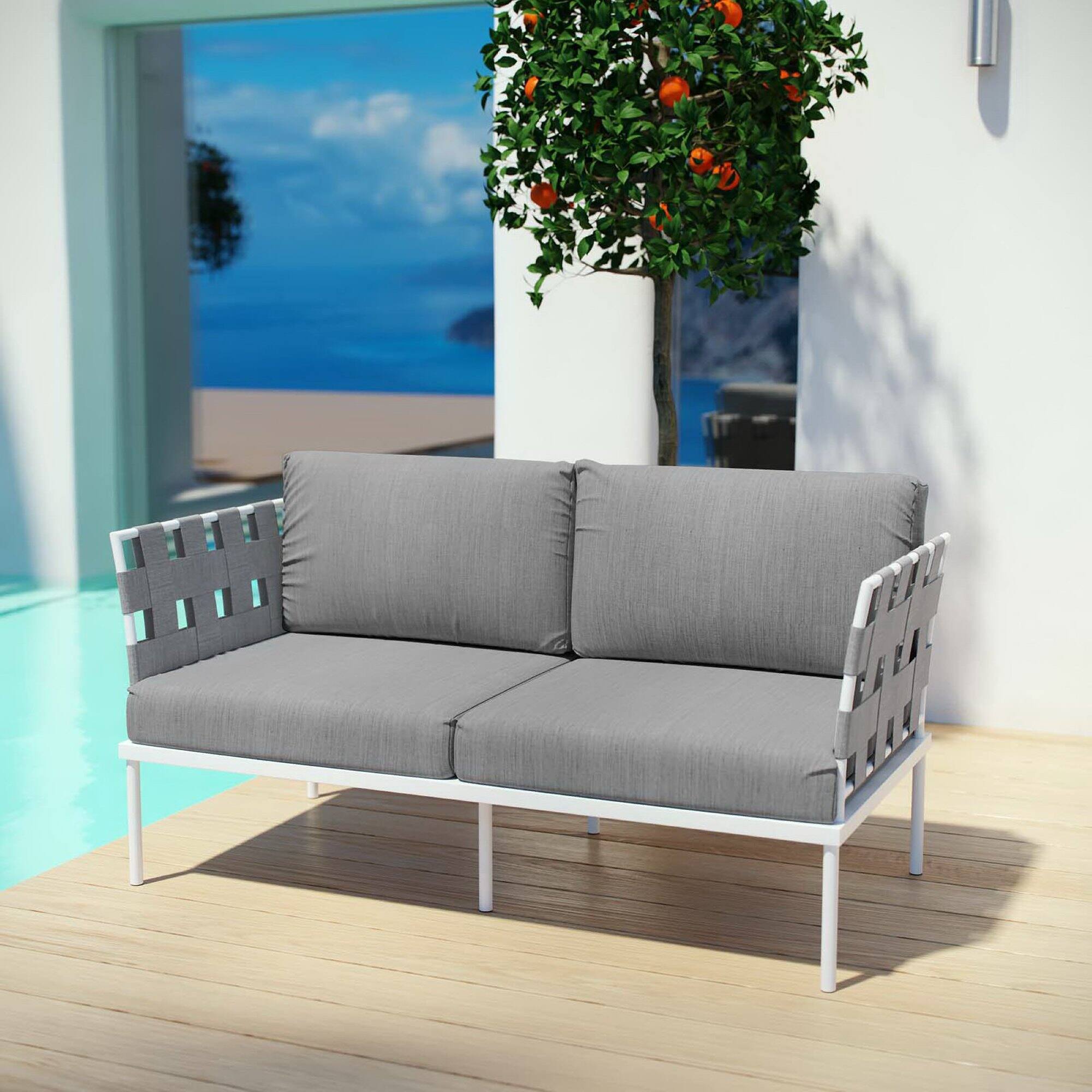 Harmony Outdoor Patio Aluminum Loveseat by Modway - White Gray