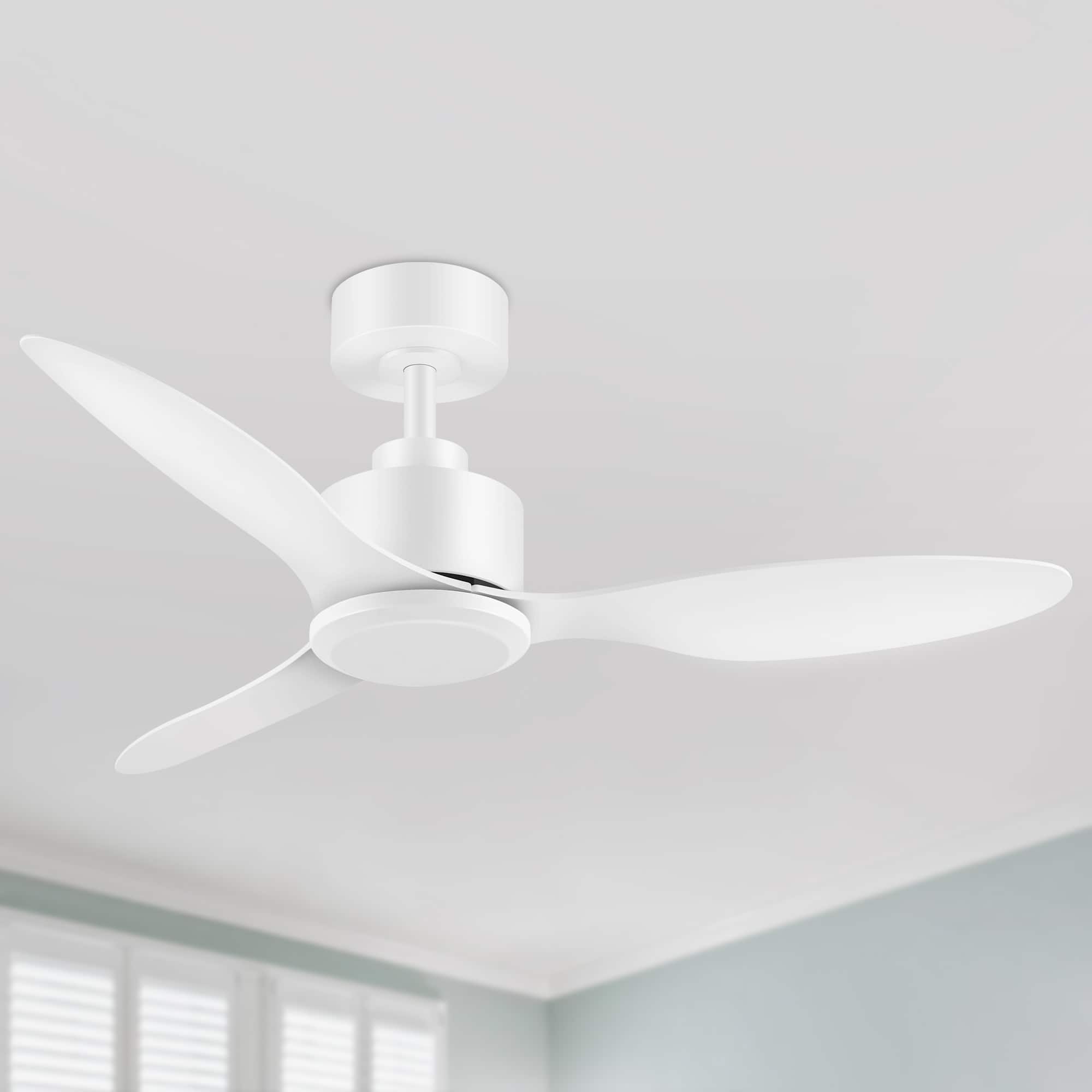 Front. Breezary - 42" Modern Indoor Ceiling Fan, 3 ABS Blades, 6-Speed DC Motor, Remote Control, Timer, 5'' Downrod, Light/No Light Option - Muted white.
