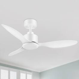 Breezary - 42" Modern Indoor Ceiling Fan, 3 ABS Blades, 6-Speed DC Motor, Remote Control, Timer, 5'' Downrod, Light/No Light Option - Muted white
