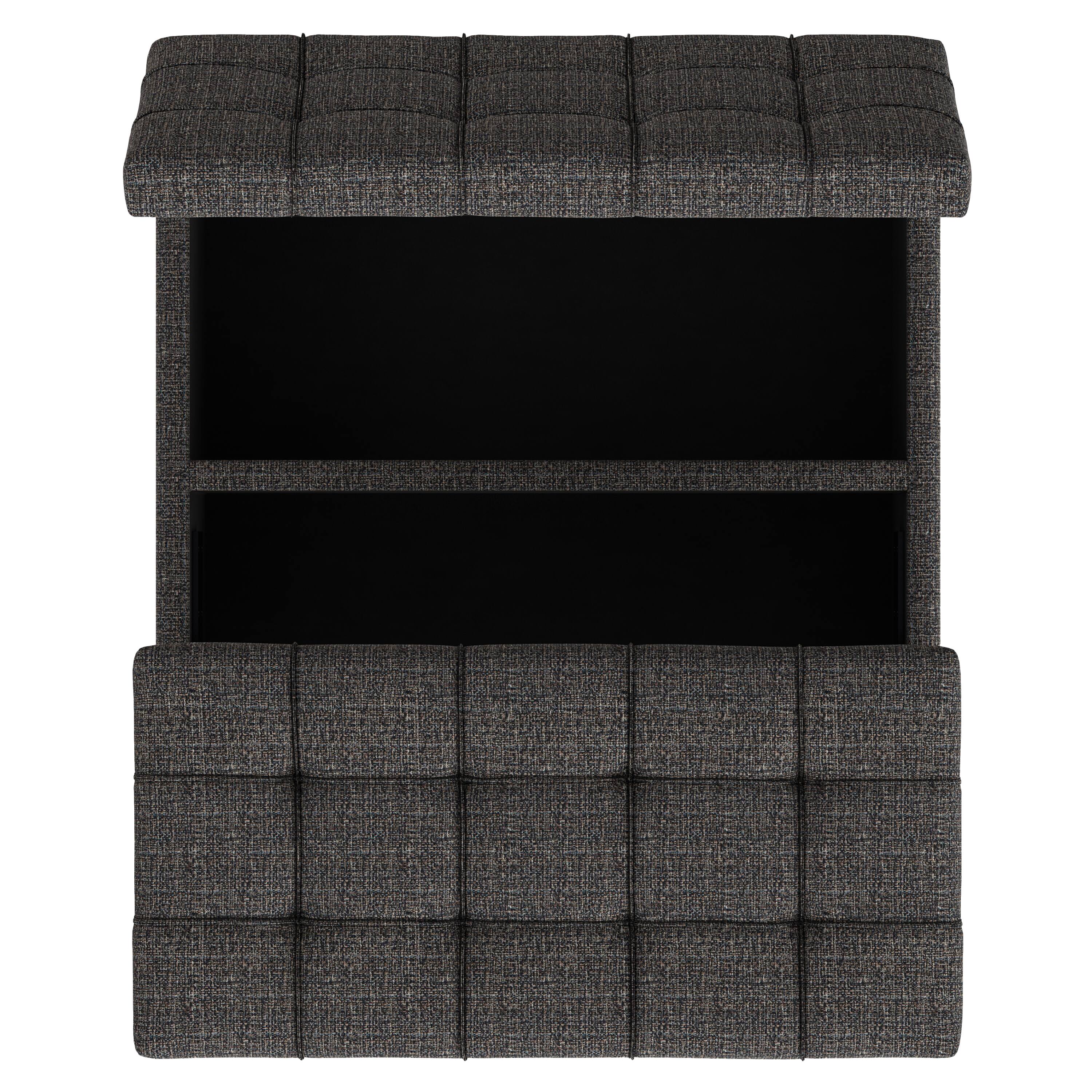 Alt View 4. Simpli Home - Harrison 30 inch Wide Small Square Coffee Table Storage Ottoman in Ebony Polyester Tweed - Ebony Tweed.