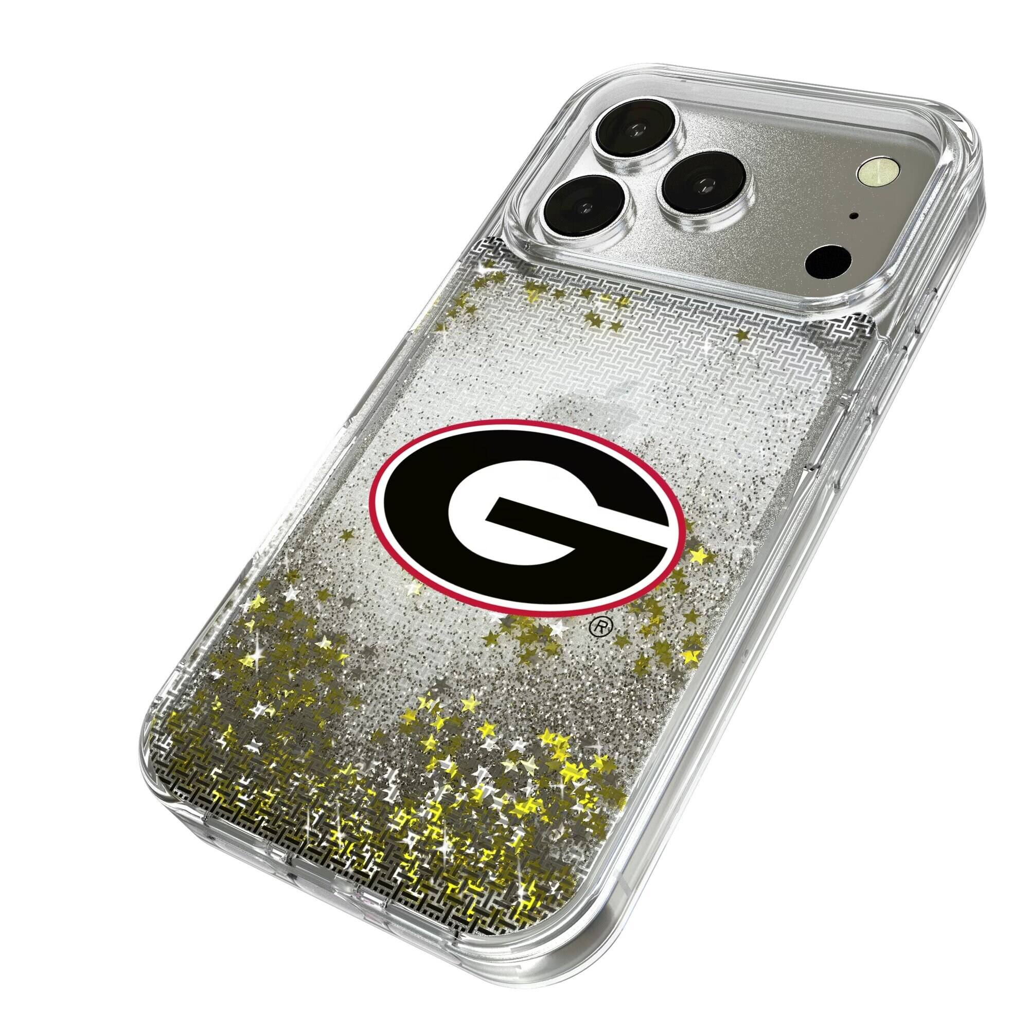 Alt View 1. Keyscaper - Georgia Bulldogs Linen Logo iPhone Glitter Case - 15 - Multicolor.