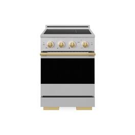 ZLINE - Autograph 24 in. 3.2 cu. ft. Marino Freestanding Induction Range with 3 Burners and Convection Oven w/ Gold Accents - Stainless Steel