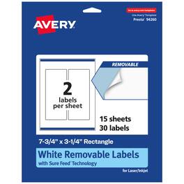 Avery - Removable Rectangle Labels, 7.75" x 3.25", 30ct - White