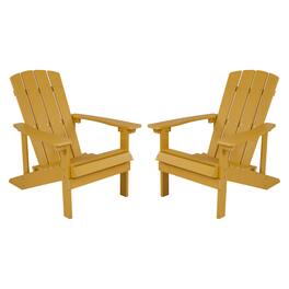 Emma + Oliver - 2 Pack Outdoor All-Weather Poly Resin Wood Adirondack Chairs - Yellow