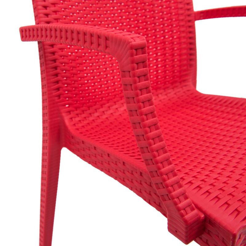 Alt View 4. LeisureMod - Mace 2-Pieces All-Weather Indoor Outdoor Woven Patio & Kitchen Chairs - Red.
