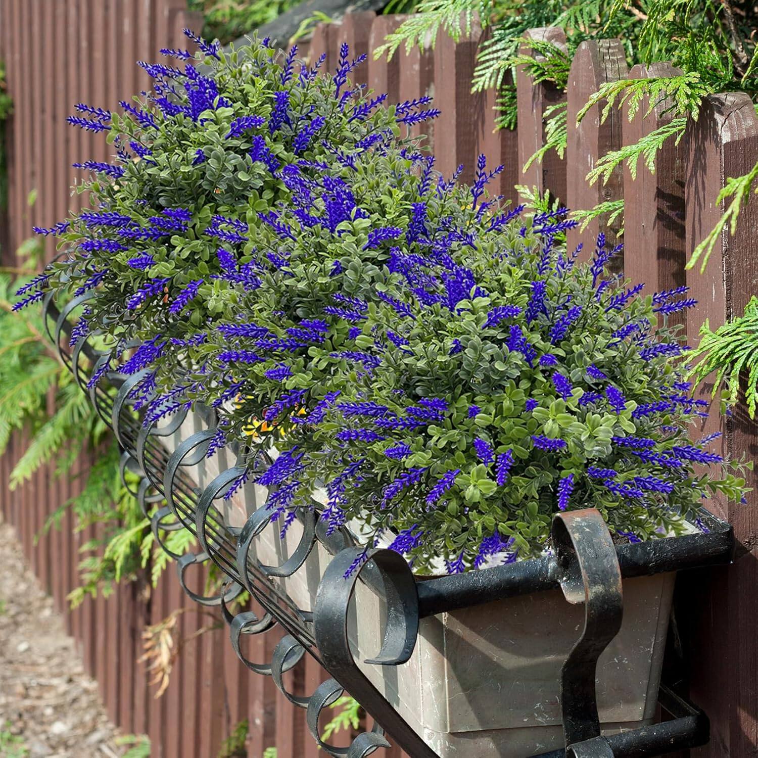 Alt View 1. Homhougo - Artificial Lavender Plant with Stake, Faux Purple Flower Bush for Outdoor & Indoor Decor, Patio, Garden, Porch, Window - Green.