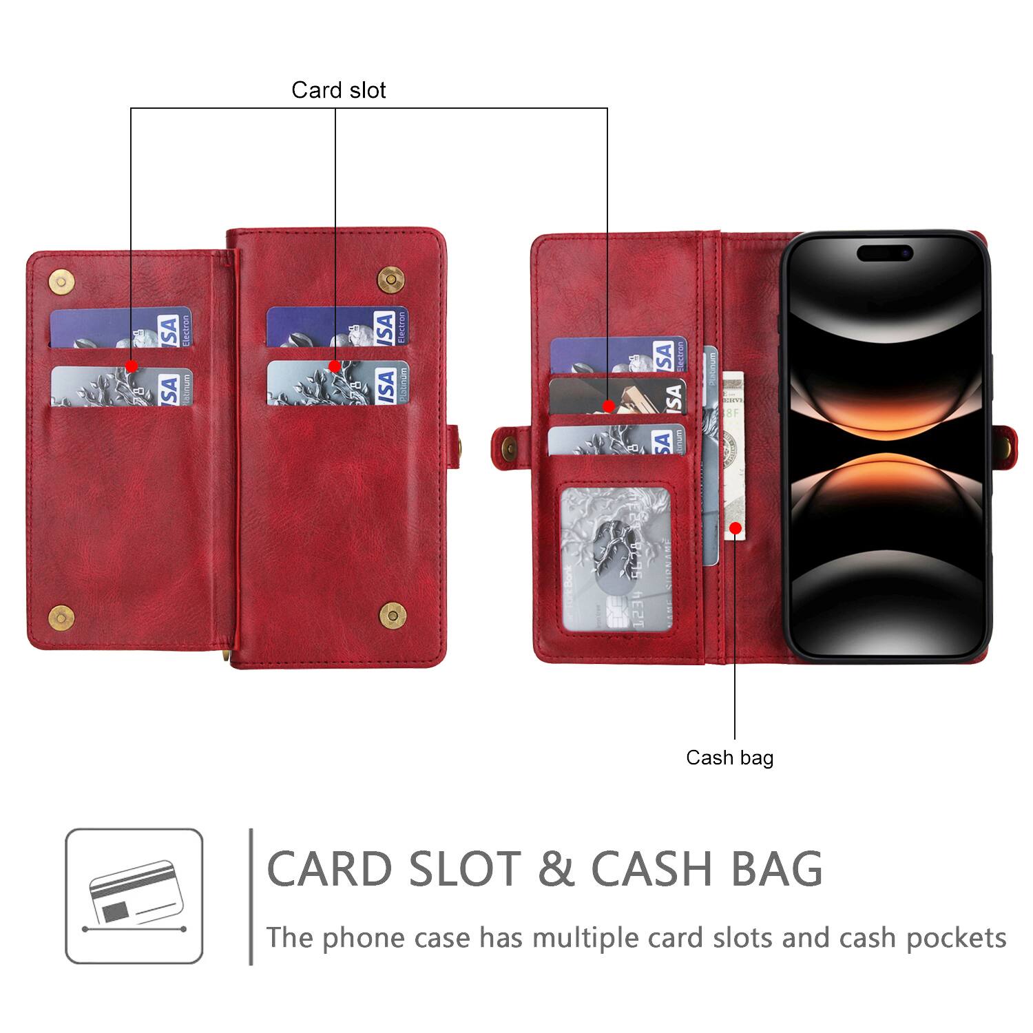 Card slot SA eriron SA I ISA Fnire ISA Plasnum SA eiron SA SA cnum O na RLME 6 i CHONAM

CARD SLOT & CASH BAG

The phone case has multiple card slots and cash pockets