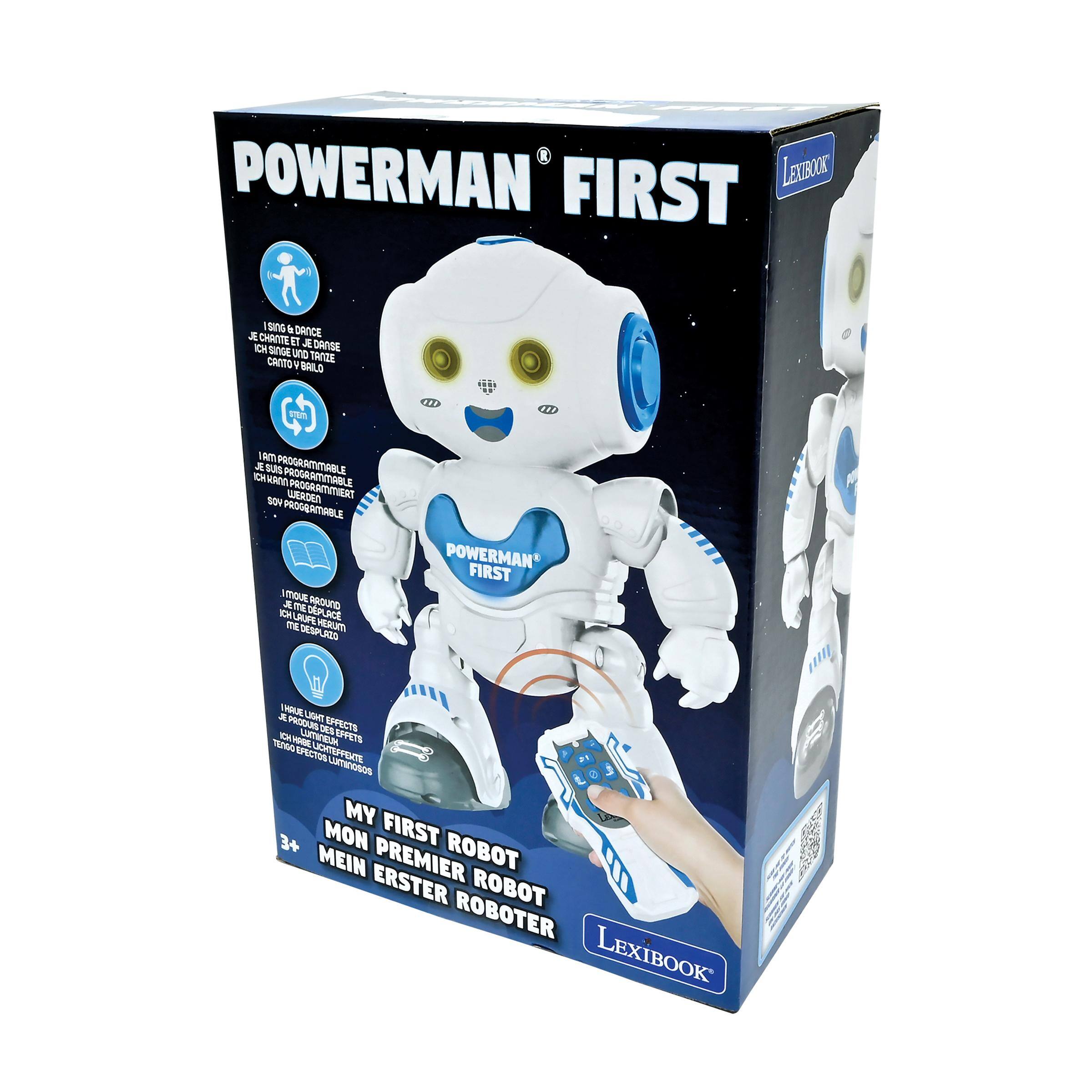 POWERMAN* FIRST LEXIROKI

ISING 30 DANCE JE CHANTE ET CH JE DANSE SINGE UND TANZE CANTO Y BRILO

9071 3E SURS PROGRAMMABLE PROGRAMMABLE ICH MAND PROGRATITIERT SOY WERDEN PROGRAMABLE MOUE 35 AROUND OVEL ICH1 LACE ME DESPLAZO AUFE HERUM A20

POWERMAN FIRST

5. IHAUEI LIGHT PRODUIS DES EFFECTS TENSO ICH HABE LUMINEUM EFFETS EFECTOS LICHTEFFENTE LUMINOSOS MY FIRST 3+ MON ROBOT MEIN ERSTER PREMIER ROBOT ROBOTER LEXIBOOK