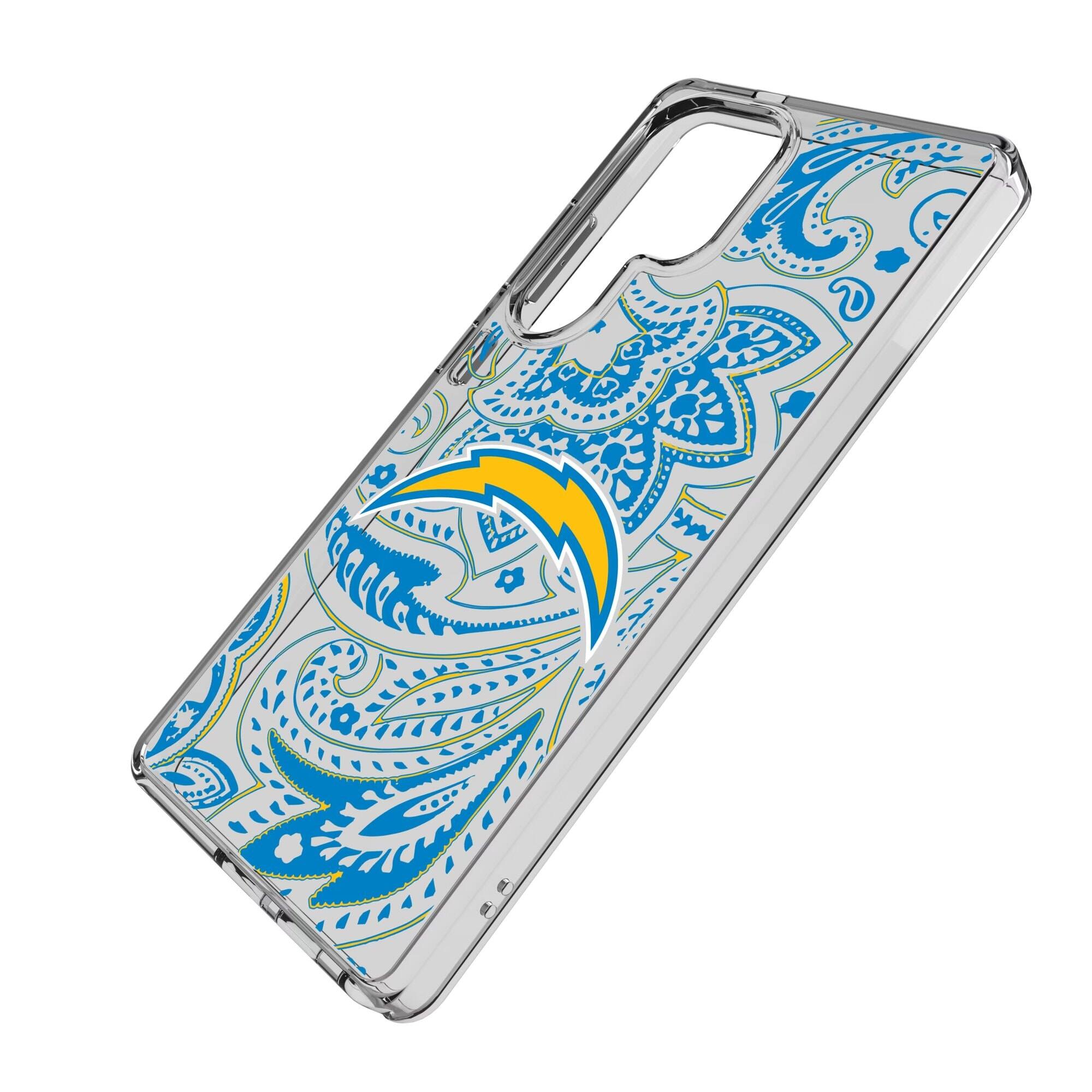 Alt View 1. Keyscaper - Los Angeles Chargers Galaxy Clear Paisley Design Case - S23 Ultra - Multicolor.
