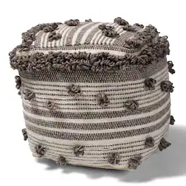 Baxton Studio - Eligah Moroccan Inspired Handwoven Wool Pouf Ottoman - Ivory/Brown