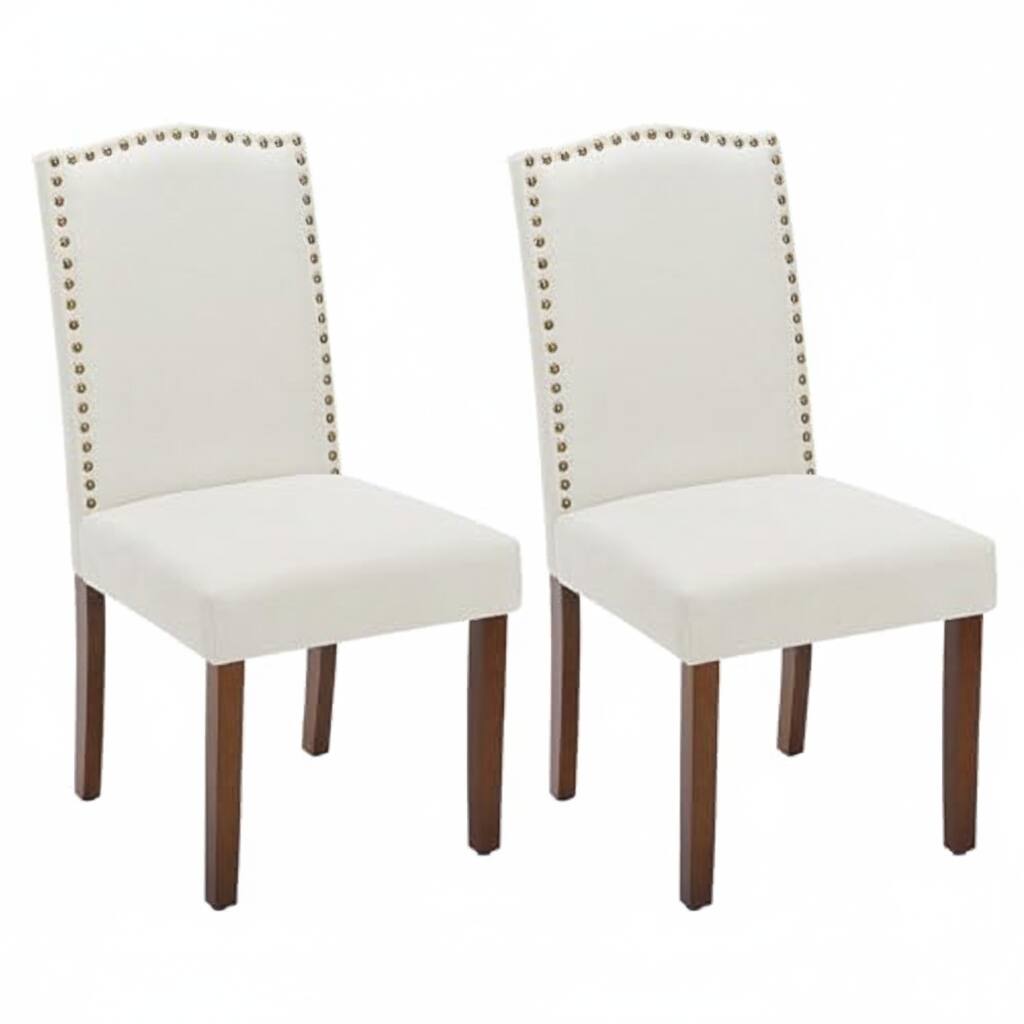 Front. AOITUN - Dining Chairs Set of 2 - Modern Fabric Upholstered Accent Chairs for Kitchen & Living Room - Beige.