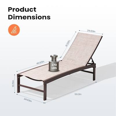 Product Dimensions: 24.63in x 31.22in x 42.63in, Weight Capacity: 270 LBS, Seat Height: 13.15in, Overall Length: 59.2in
