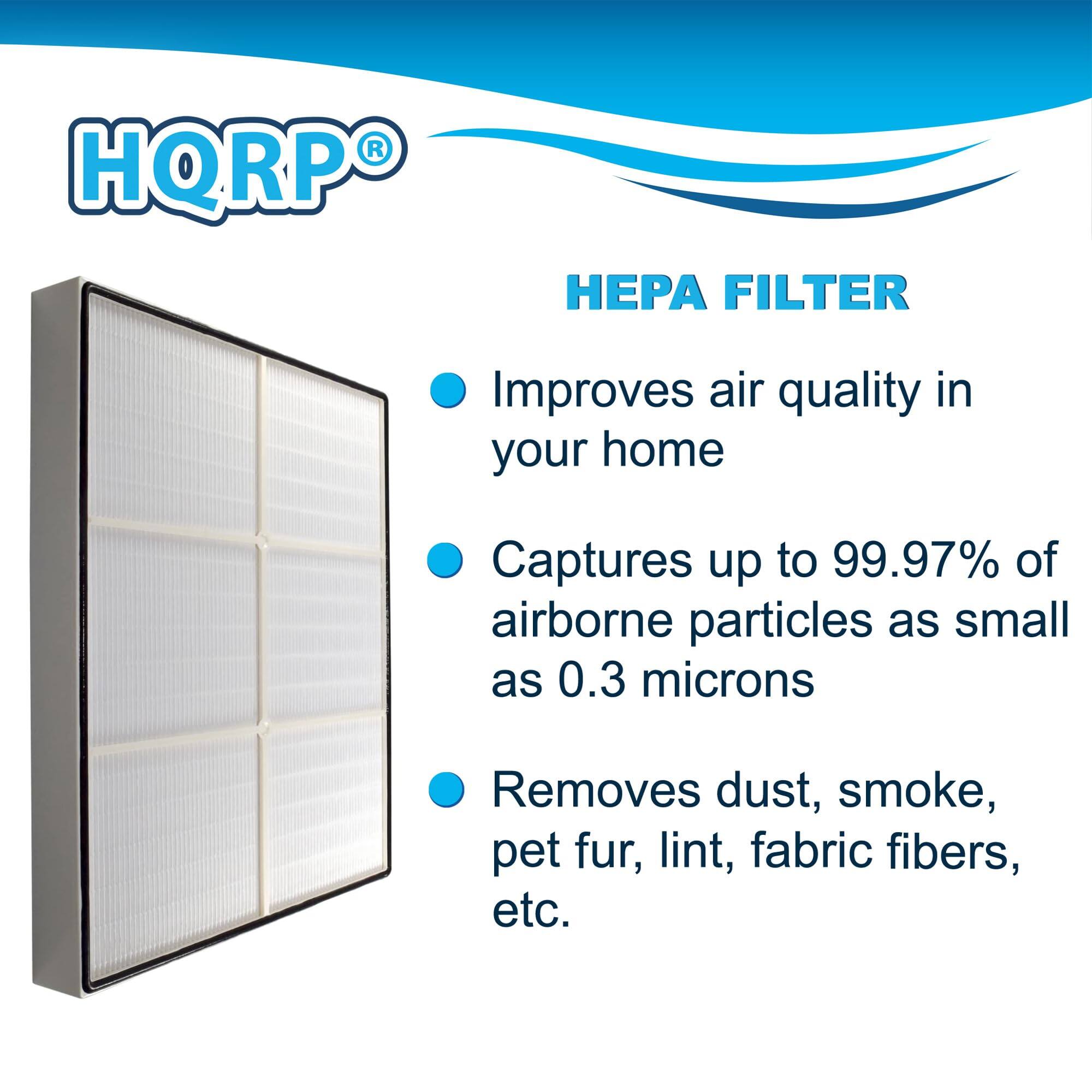 HQRP HEPA FILTER Improves air quality in your home Captures up to 99.97% of airborne particles as small as 0.3 microns Removes dust, smoke, pet fur, lint, fabric fibers, etc.