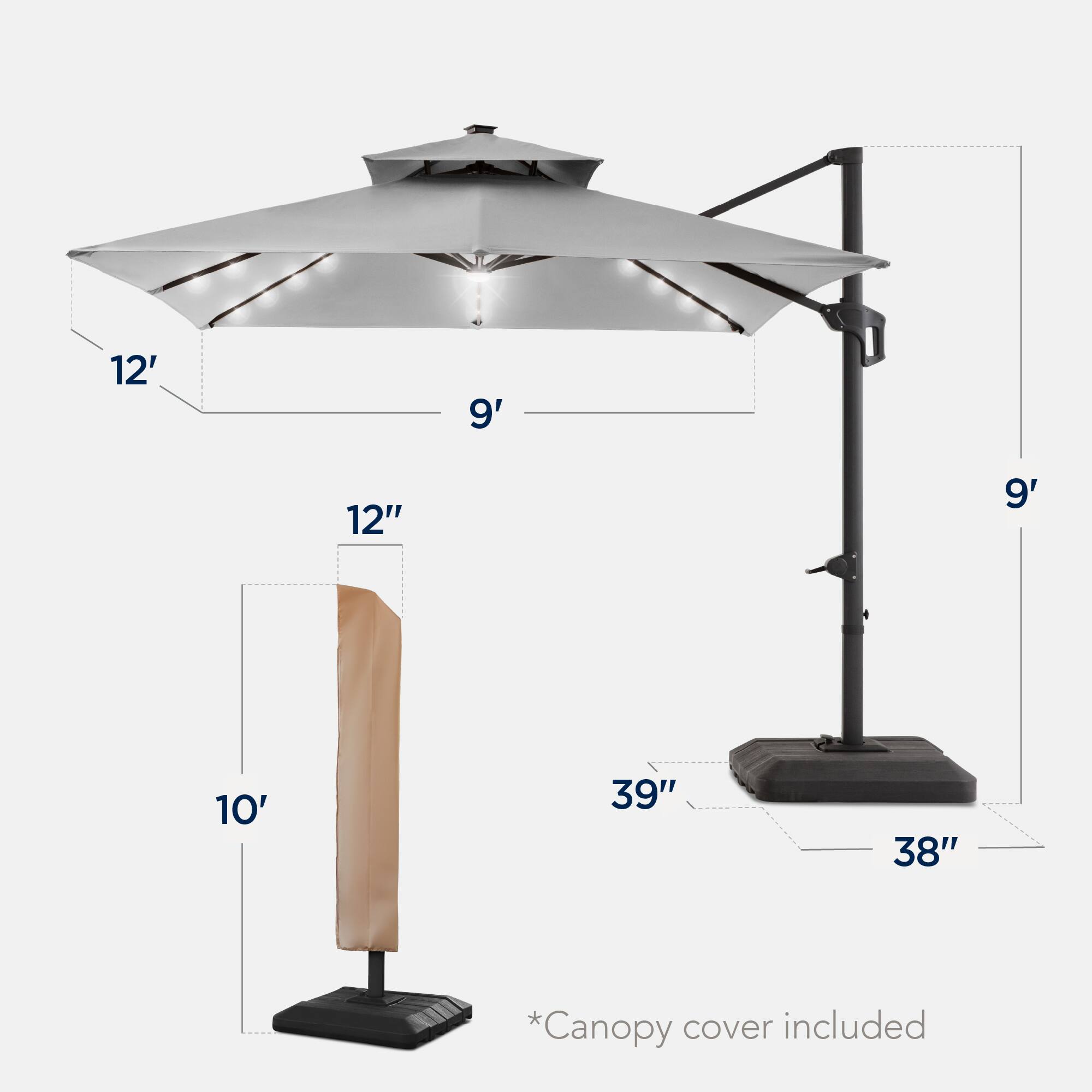 12' 9' 12" 9' 10' 39" 38" *Canopy cover included