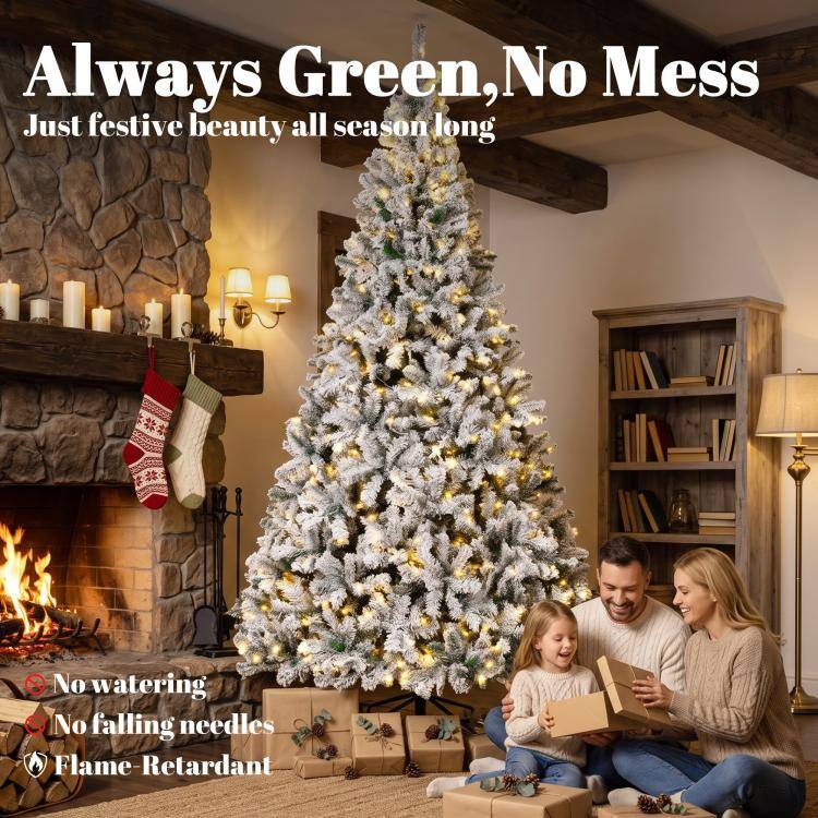Always Green, No Mess  
Just festive beauty all season long  

No watering  
No falling needles  
Flame-Retardant