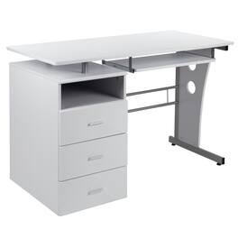 Emma + Oliver - Desk with Three Drawer Single Pedestal and Pull-Out Keyboard Tray - White