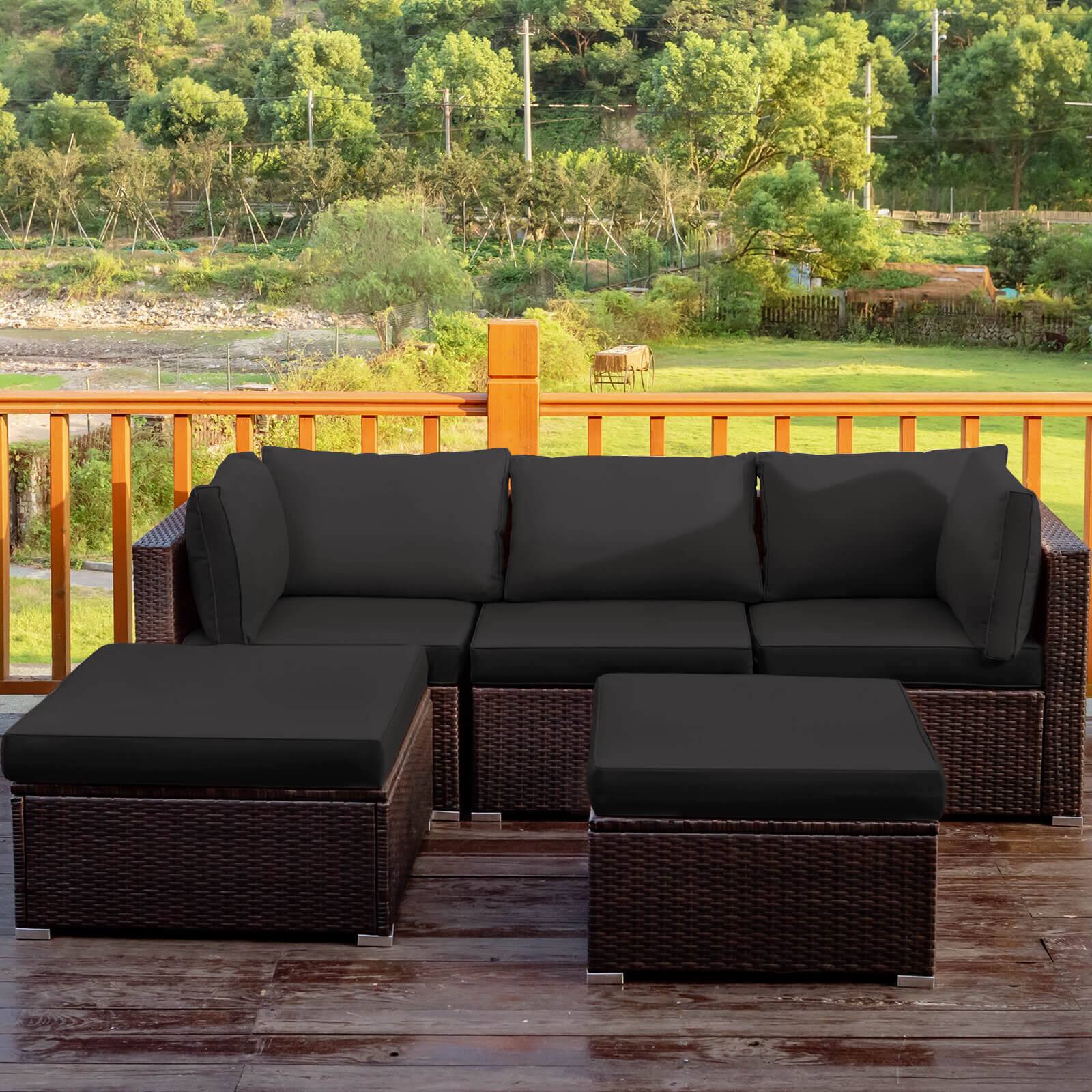 Alt View 3. Costway - Costway 5PCS Outdoor Patio Rattan Furniture Set Sectional Conversation Cushion - Black.