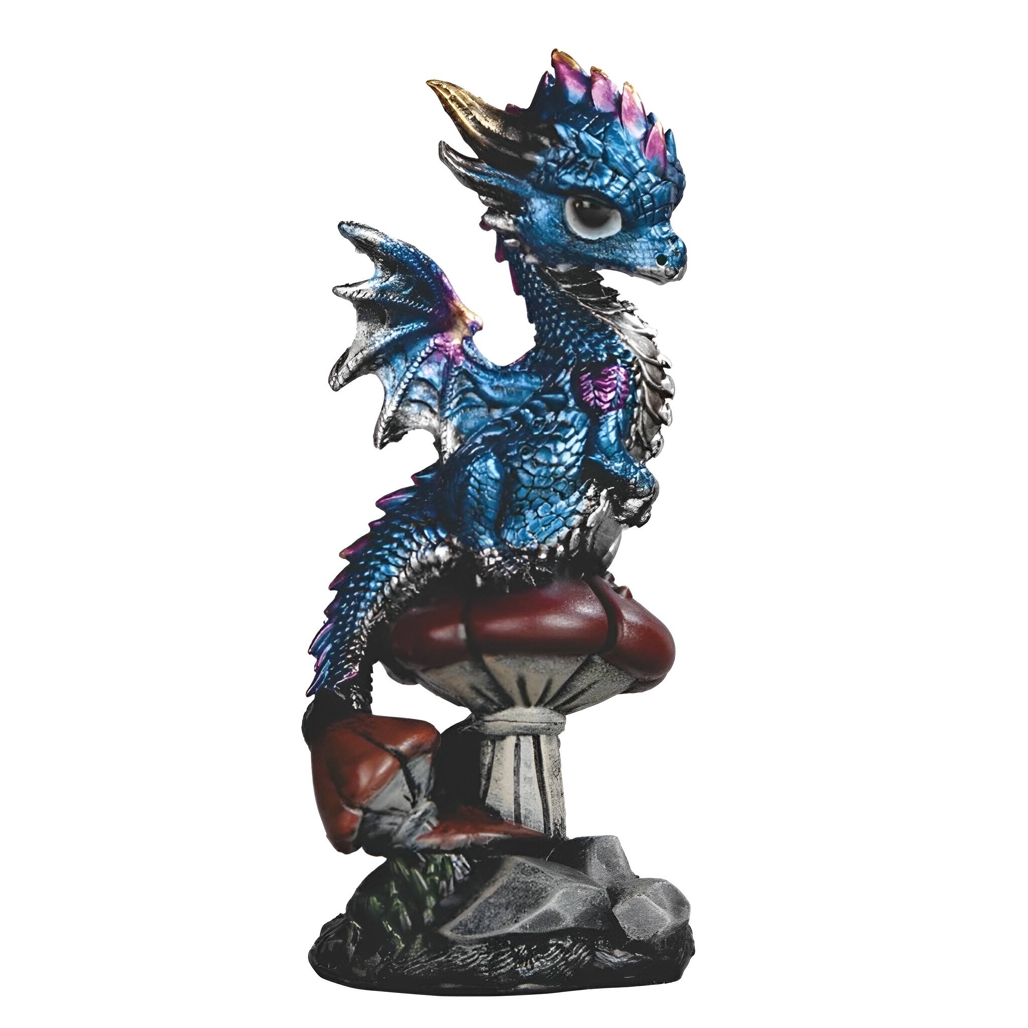 FC Design - 5.5"H Blue Dragon on Mushroom Figurine Statue Computer Desk Tabletop Medieval Gaming Home Decor Gift - Multi-Color