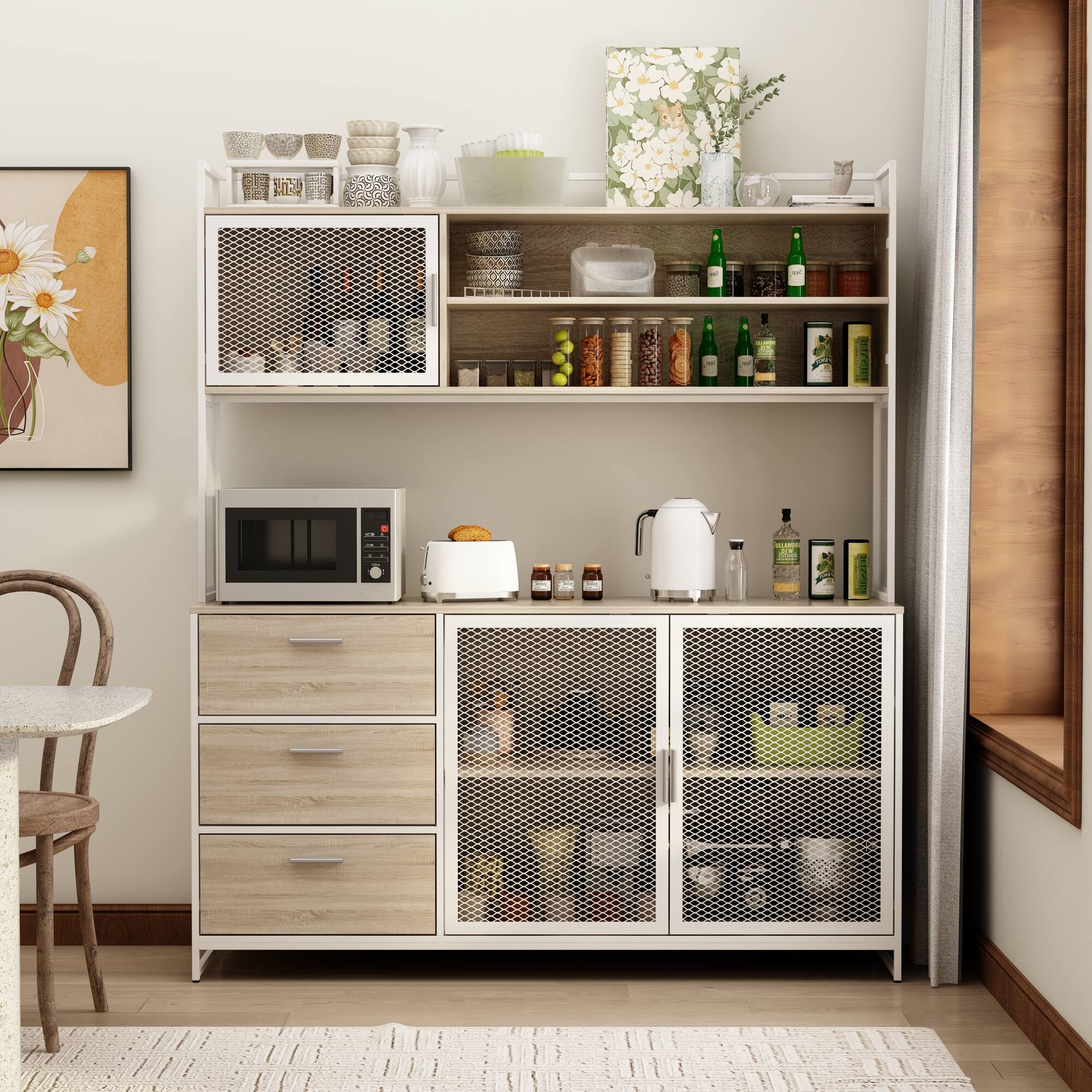Alt View 8. FUFU & GAGA - FUFU&GAGA Modern Industrial Storage Hutch: Multi - Space Organizer - White.