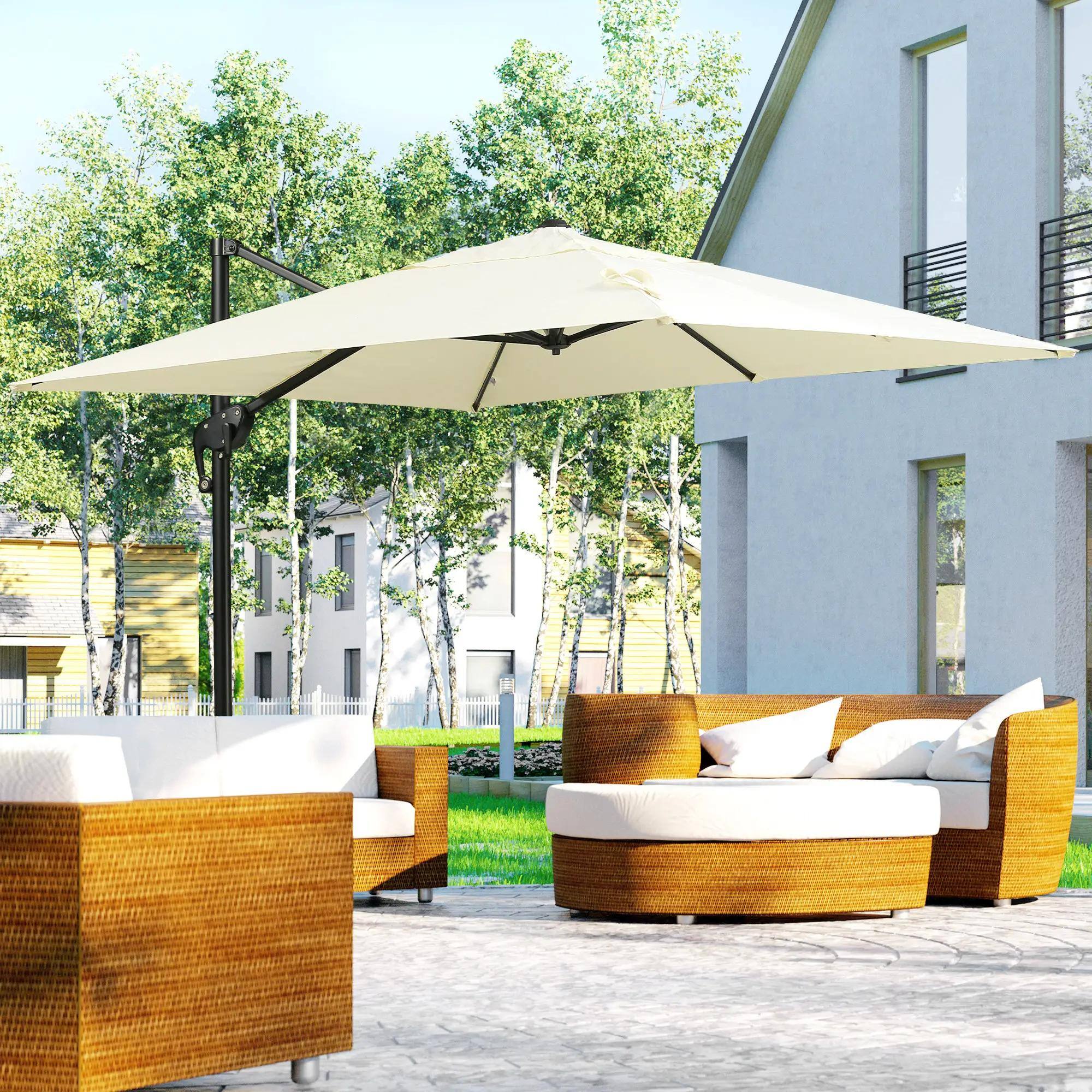 Angle. Spaco - Spaco 8ft Cantilever Umbrella Square Offset with Tilt, Crank and Cross Base - White.