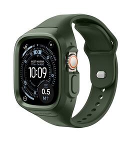 SURITCH - Sport Watch Band for Apple Watch Ultra 3/2/1 49mm Soft Silicone Shockproof Rugged Protective Strap with Case - Army Green